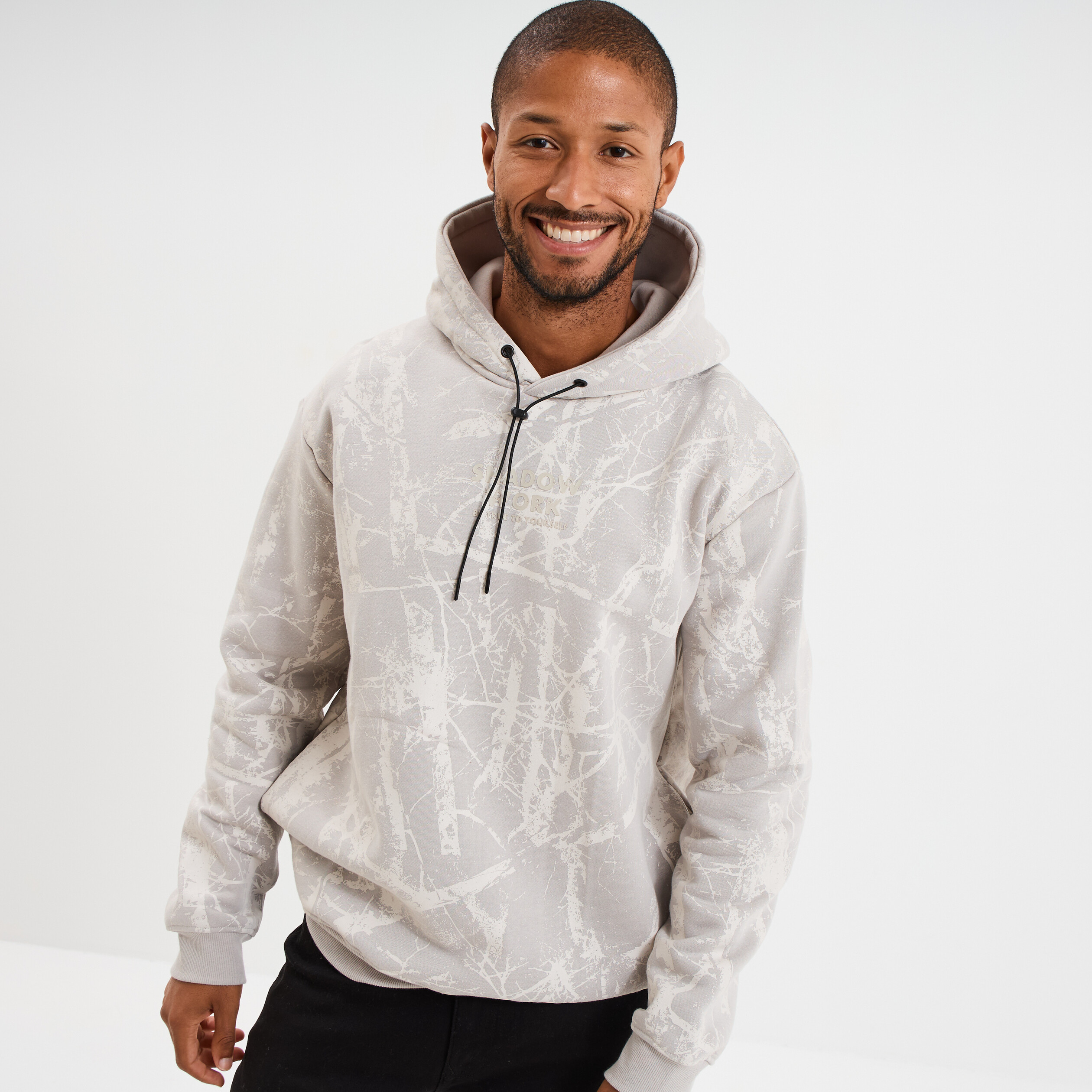 Sweat hoodie à capuche manches longues gris clair homme