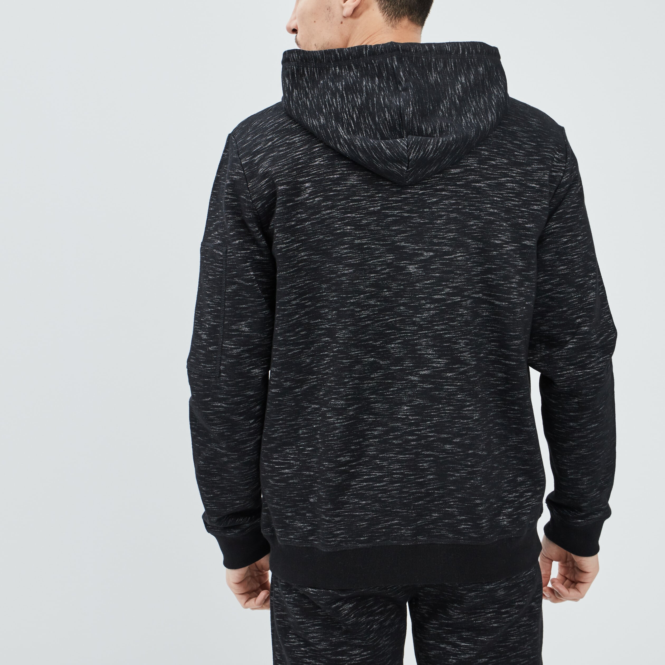 Sweat zipp&eacute; &agrave; capuche en molleton noir homme
