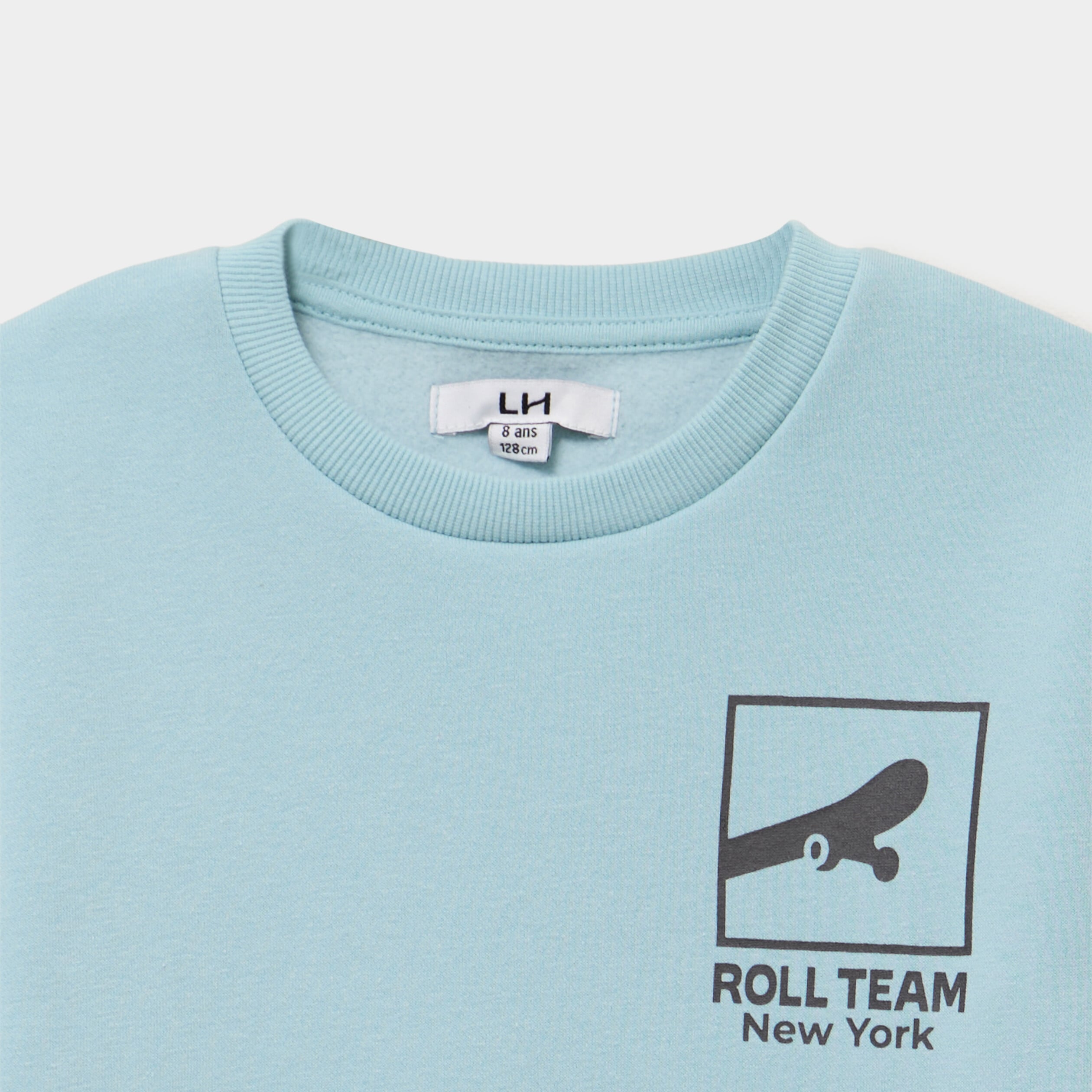 Sweat col rond oversize manches longues bleu gris gar&ccedil;on