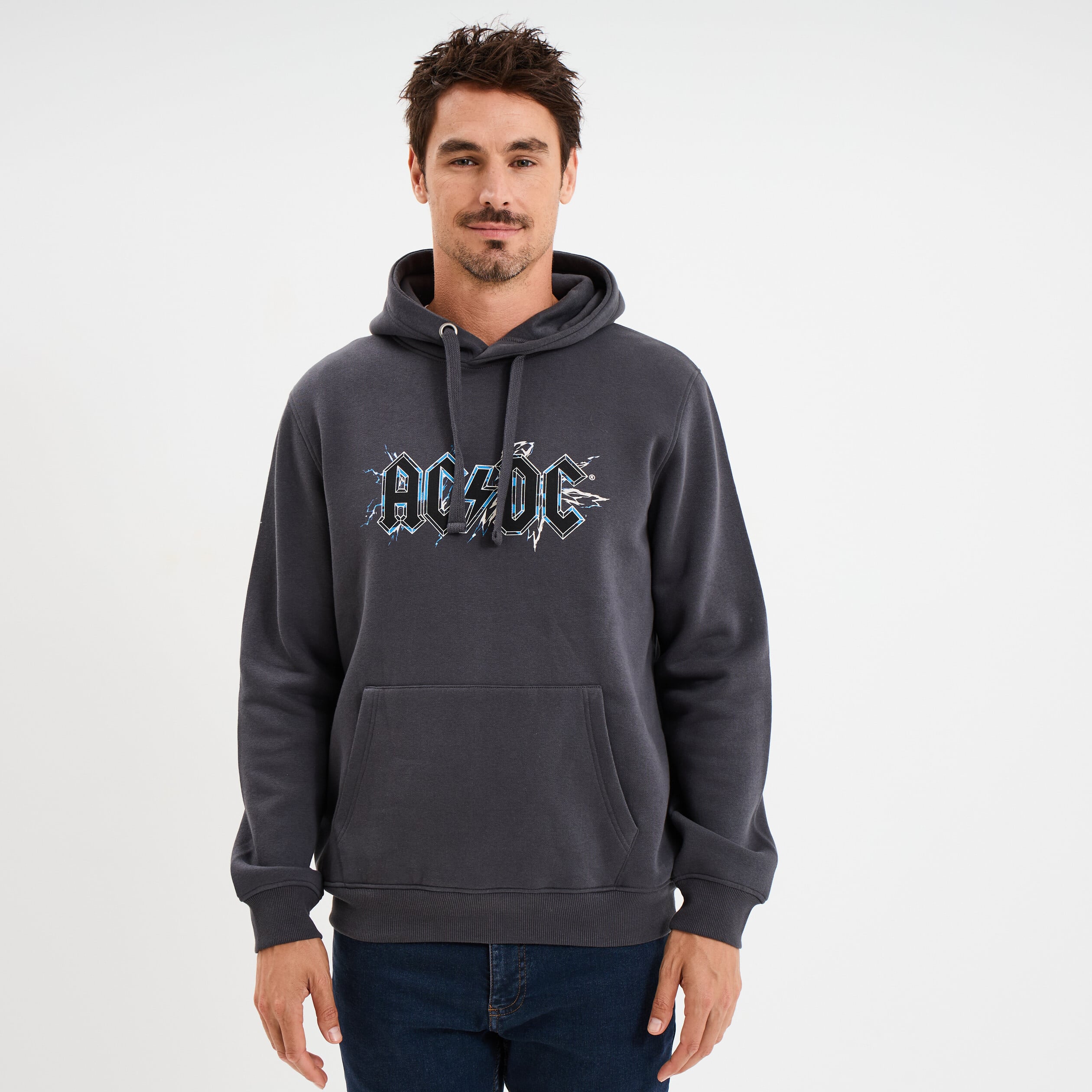 Sweat hoodie 1 poche AC/DC gris fonc&eacute; homme