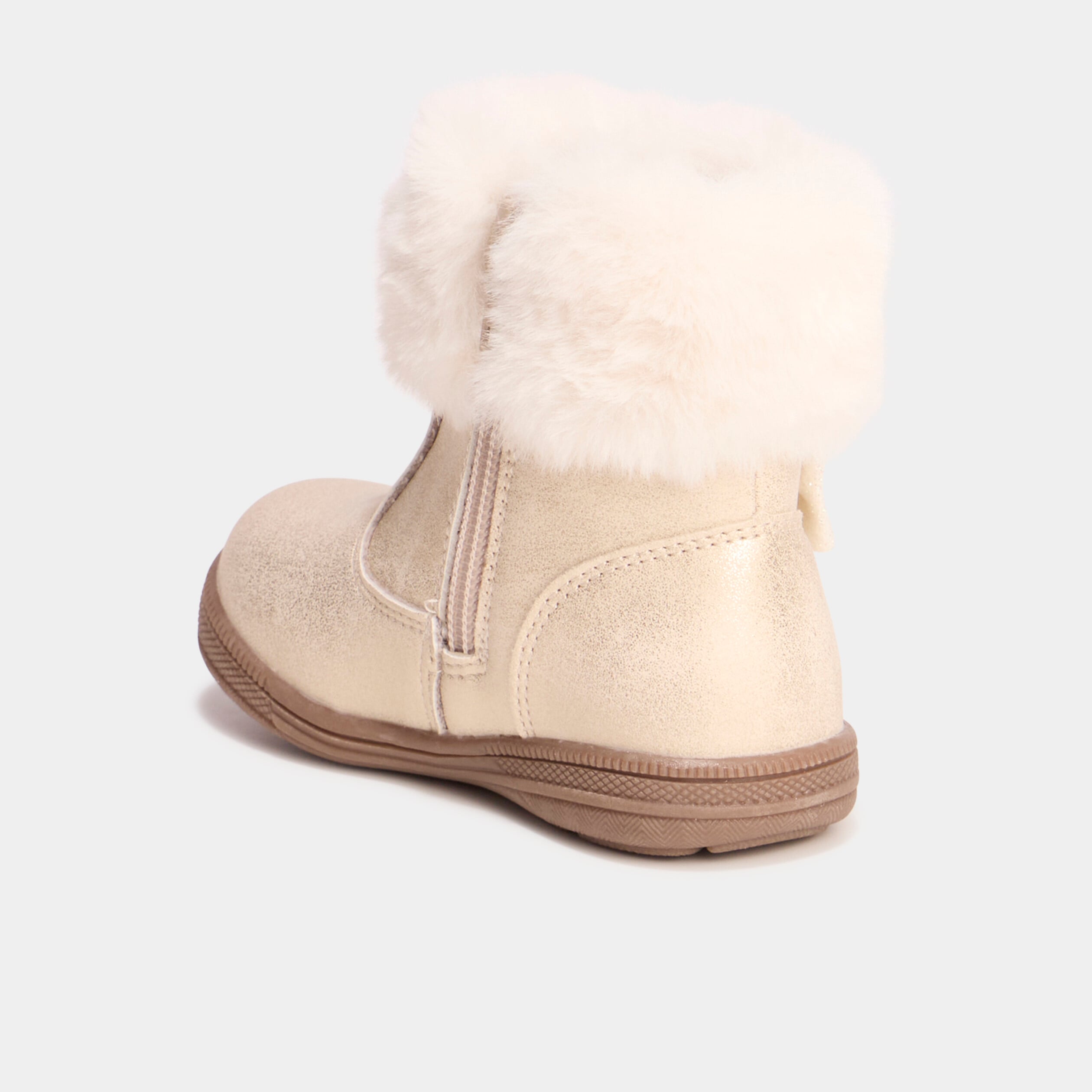 Boots d&eacute;tails fausse fourrure ivoire b&eacute;b&eacute; fille