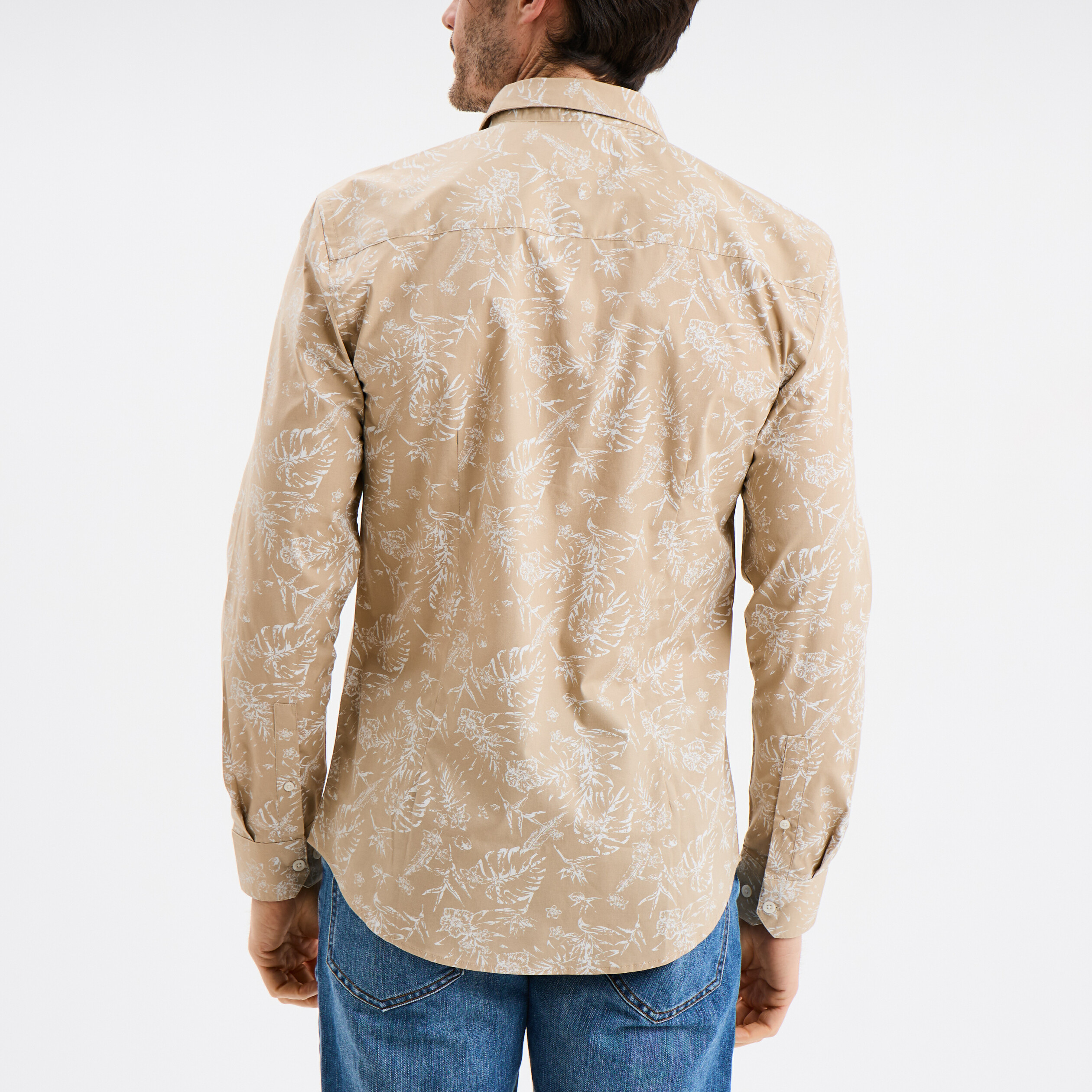chemise ajustee col francais beige homme Chemise ajustée col français beige homme