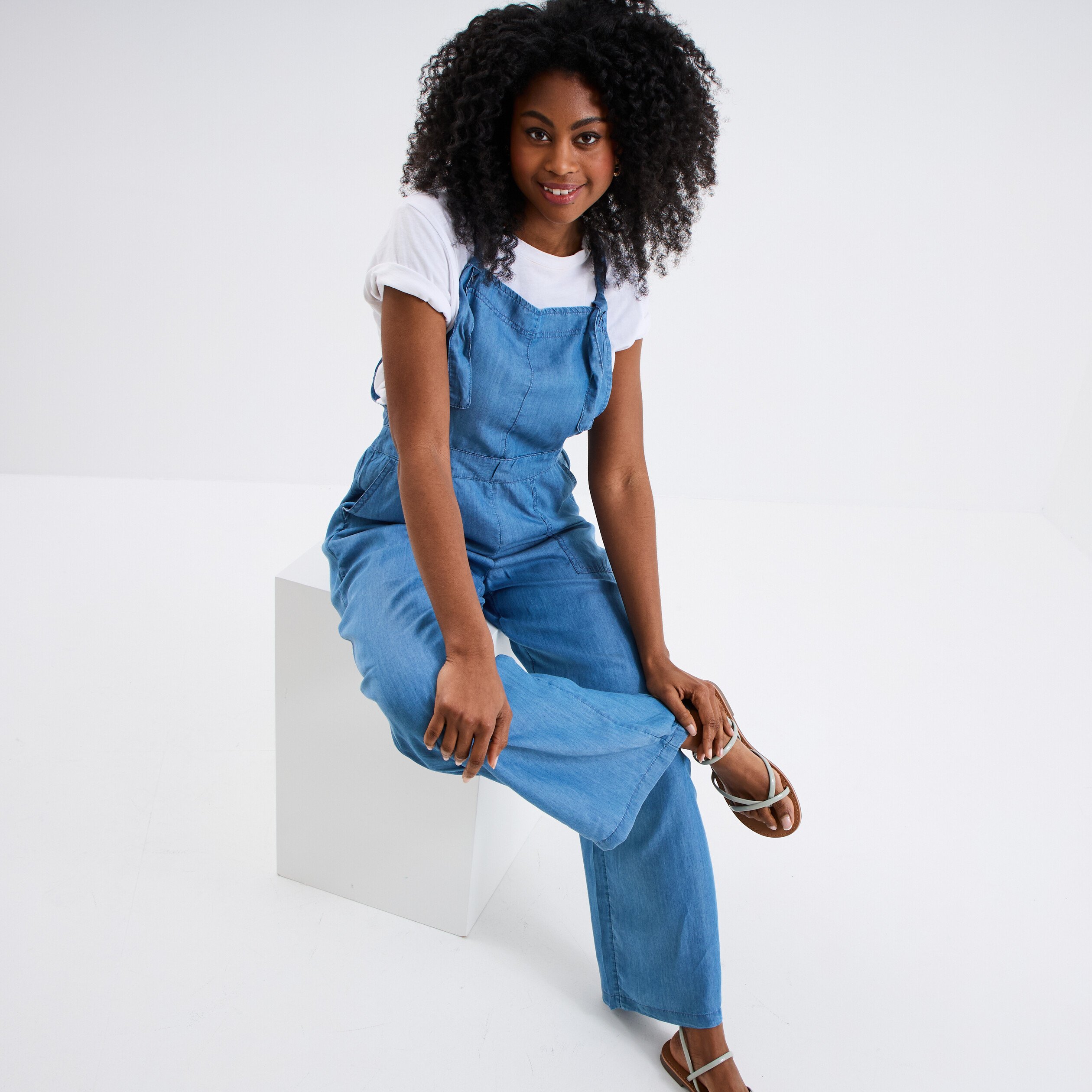 Salopette pantalon jean fluide denim double stone femme La Halle