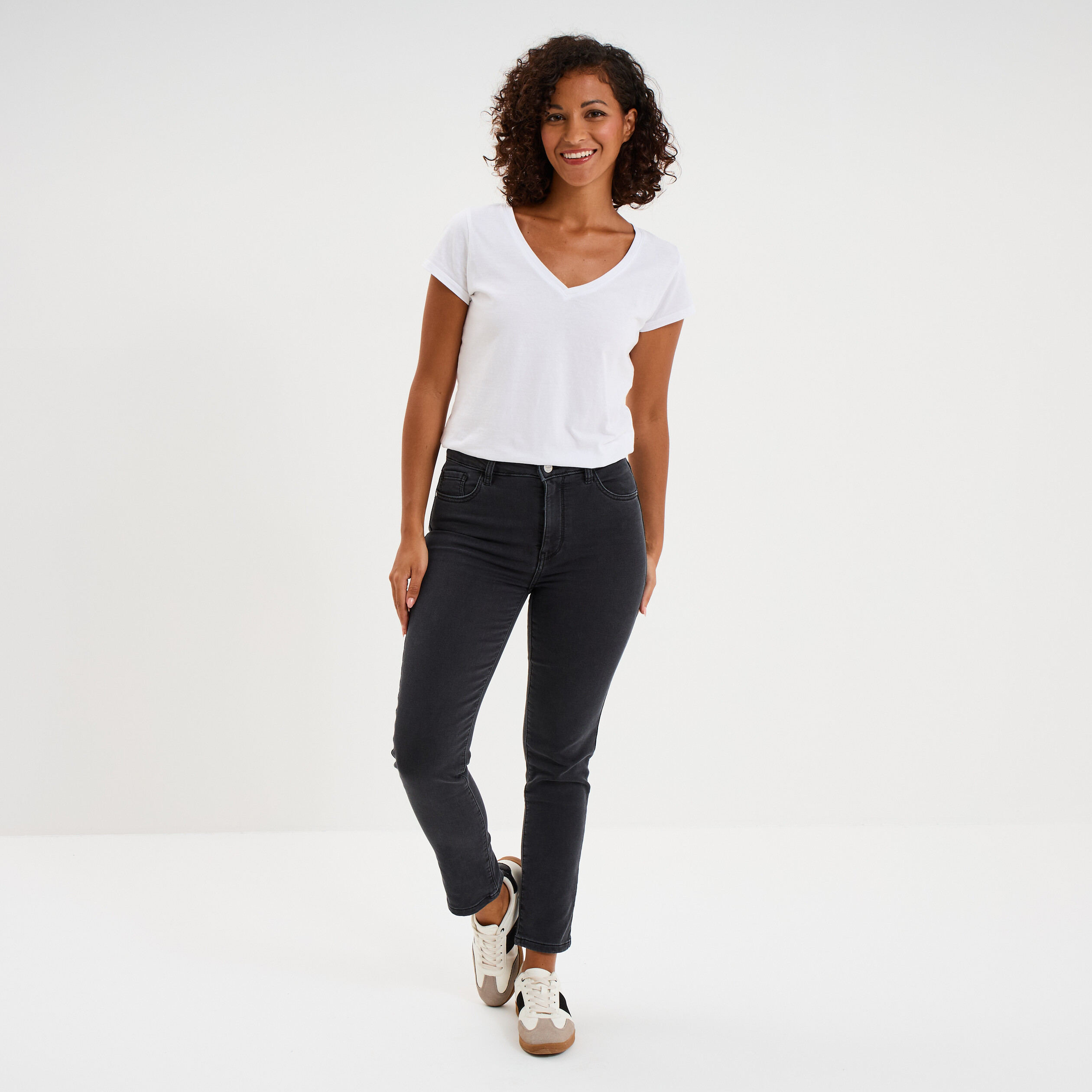 Jean stretch slim 7/8 &egrave;me denim noir femme
