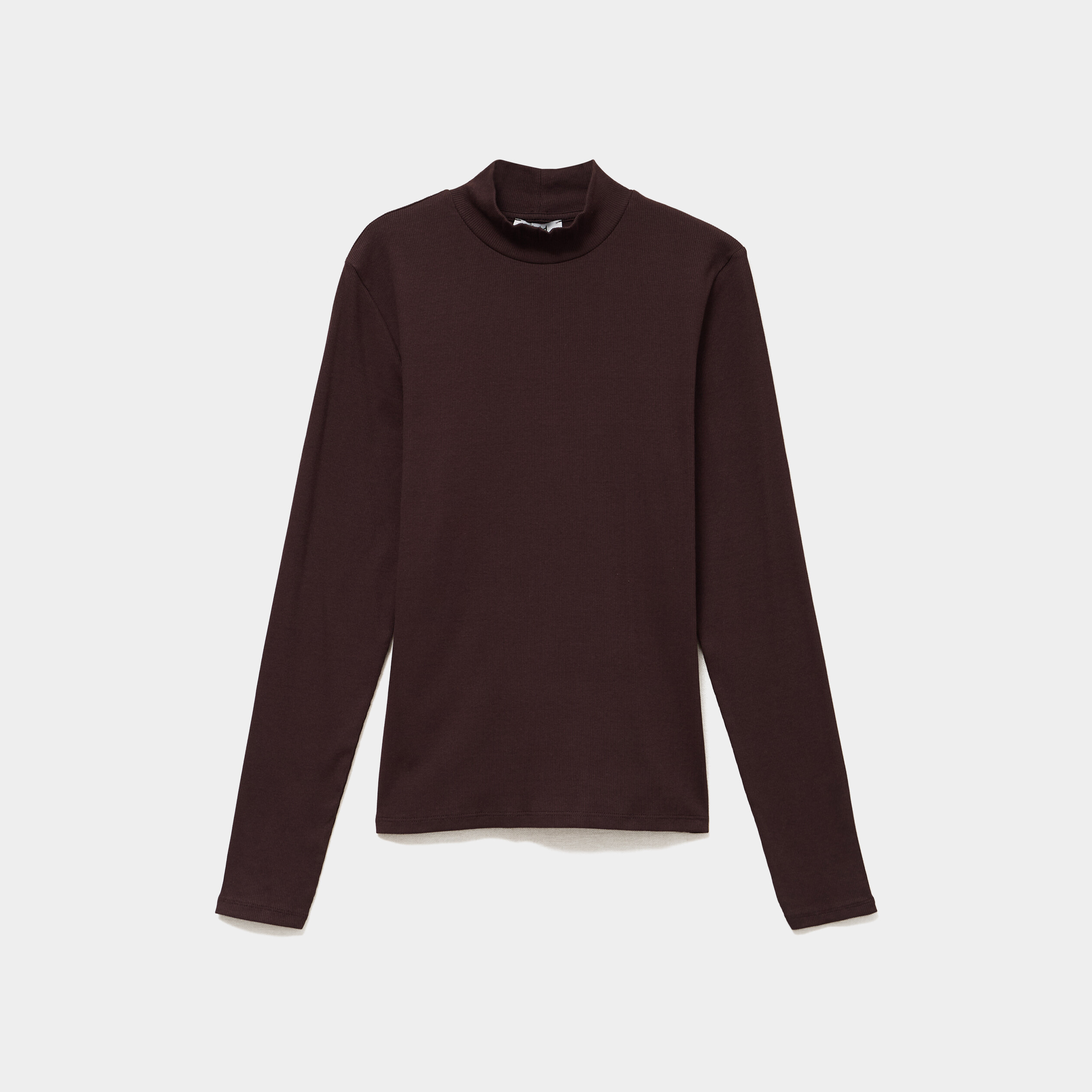 T-shirt ajust&eacute; col montant marron fonc&eacute; femme