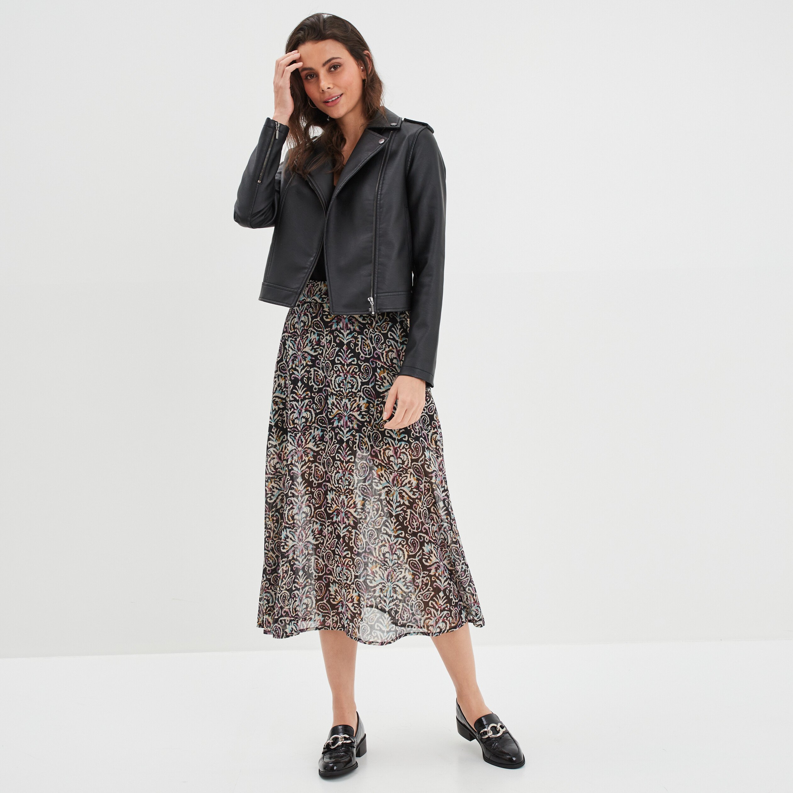 Jupe longue vas e voile doubl noir femme La Halle