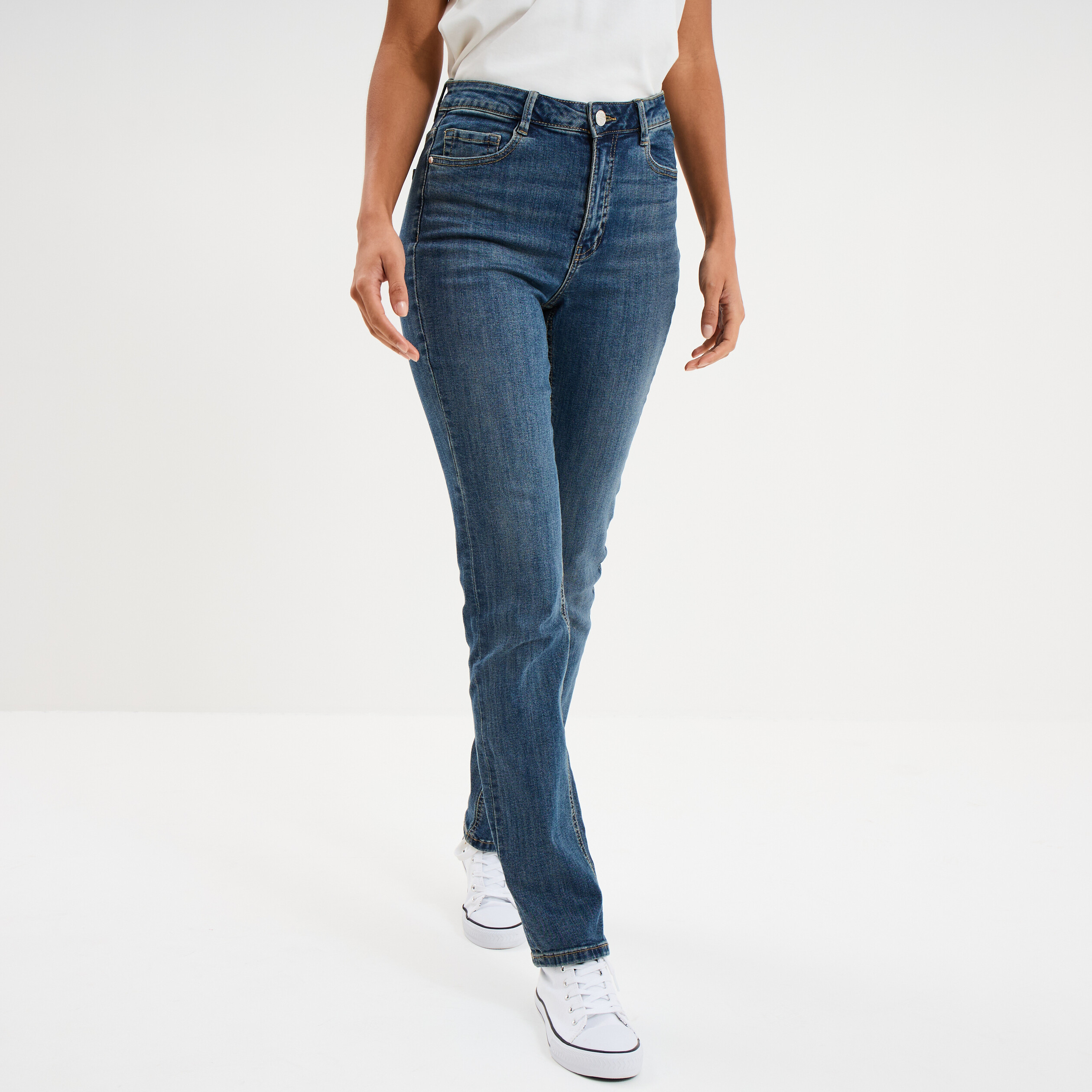 Jeans regular 5 poches coton denim dirty femme