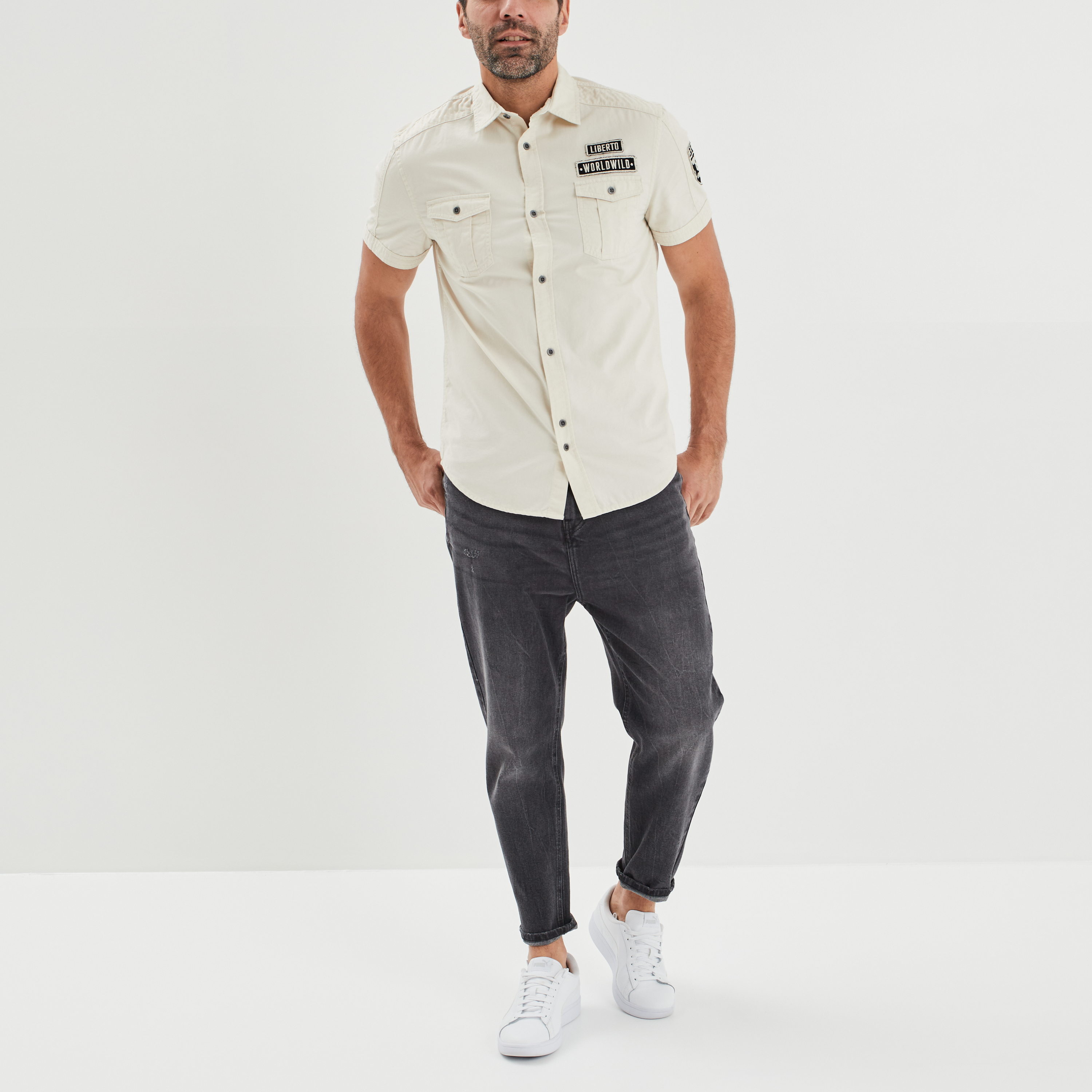 Chemise manches courtes Liberto ecru homme