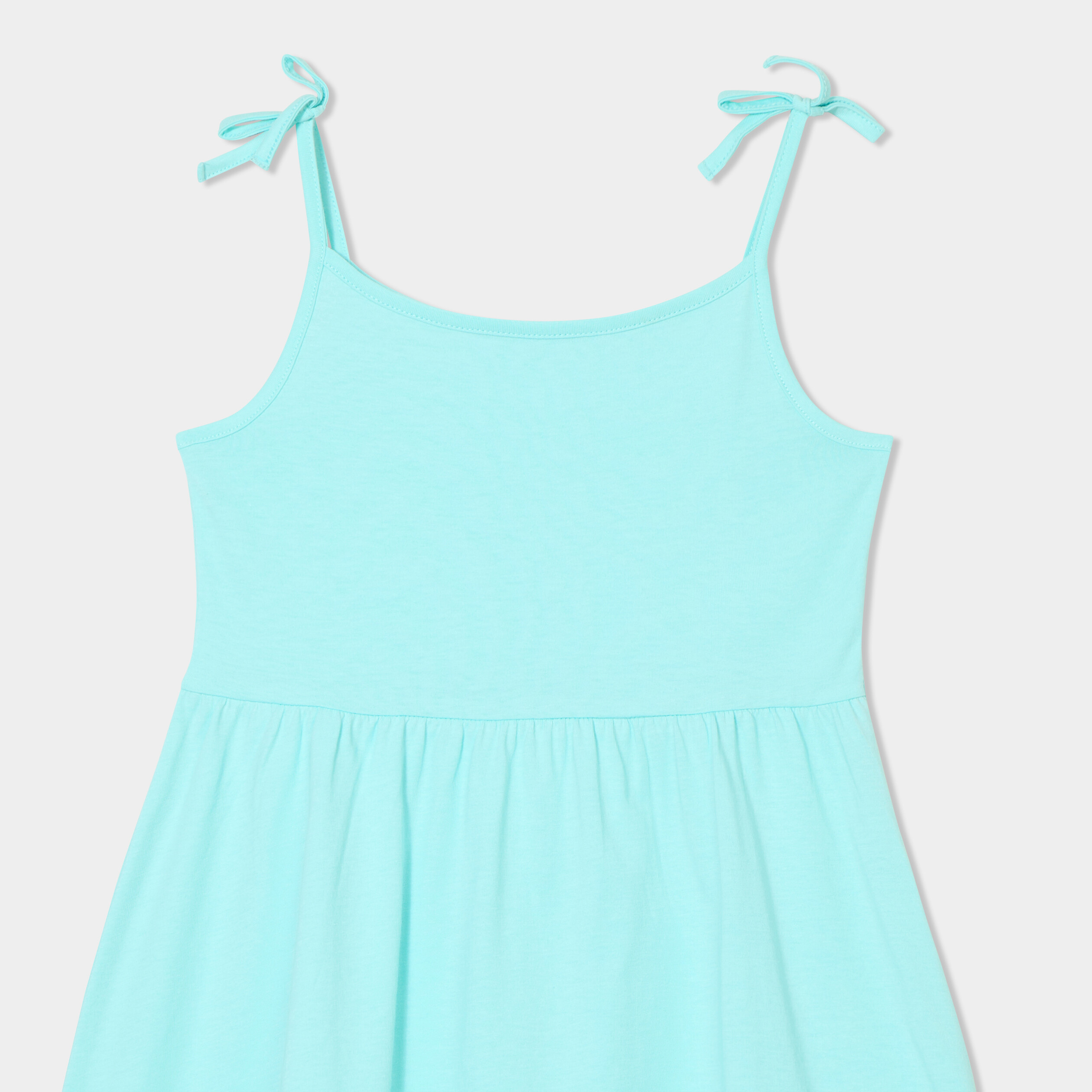 Robe courte bretelles nou&eacute;es &eacute;vas&eacute;e bleu turquoise fille