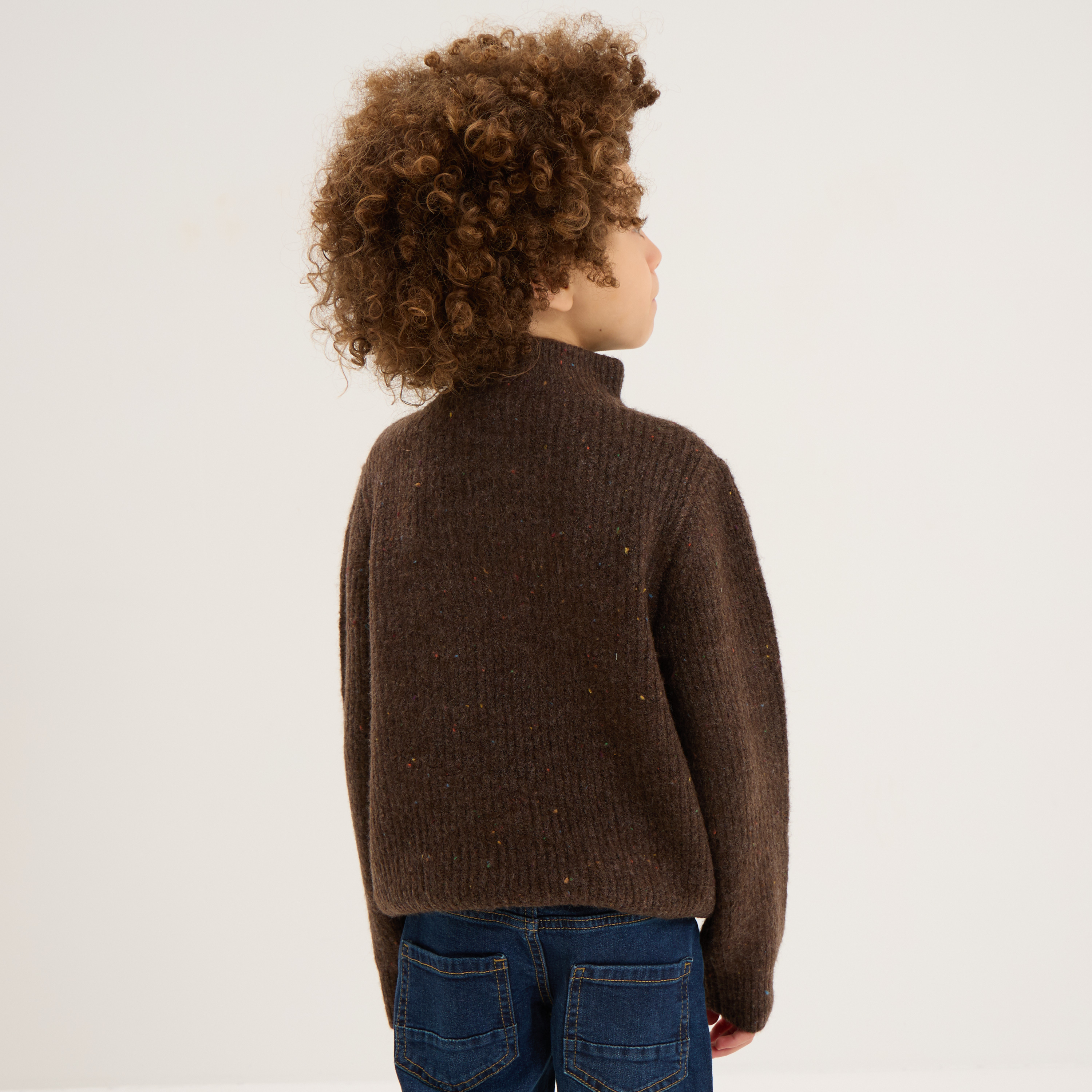 Pull camionneur col zipp&eacute; marron gar&ccedil;on