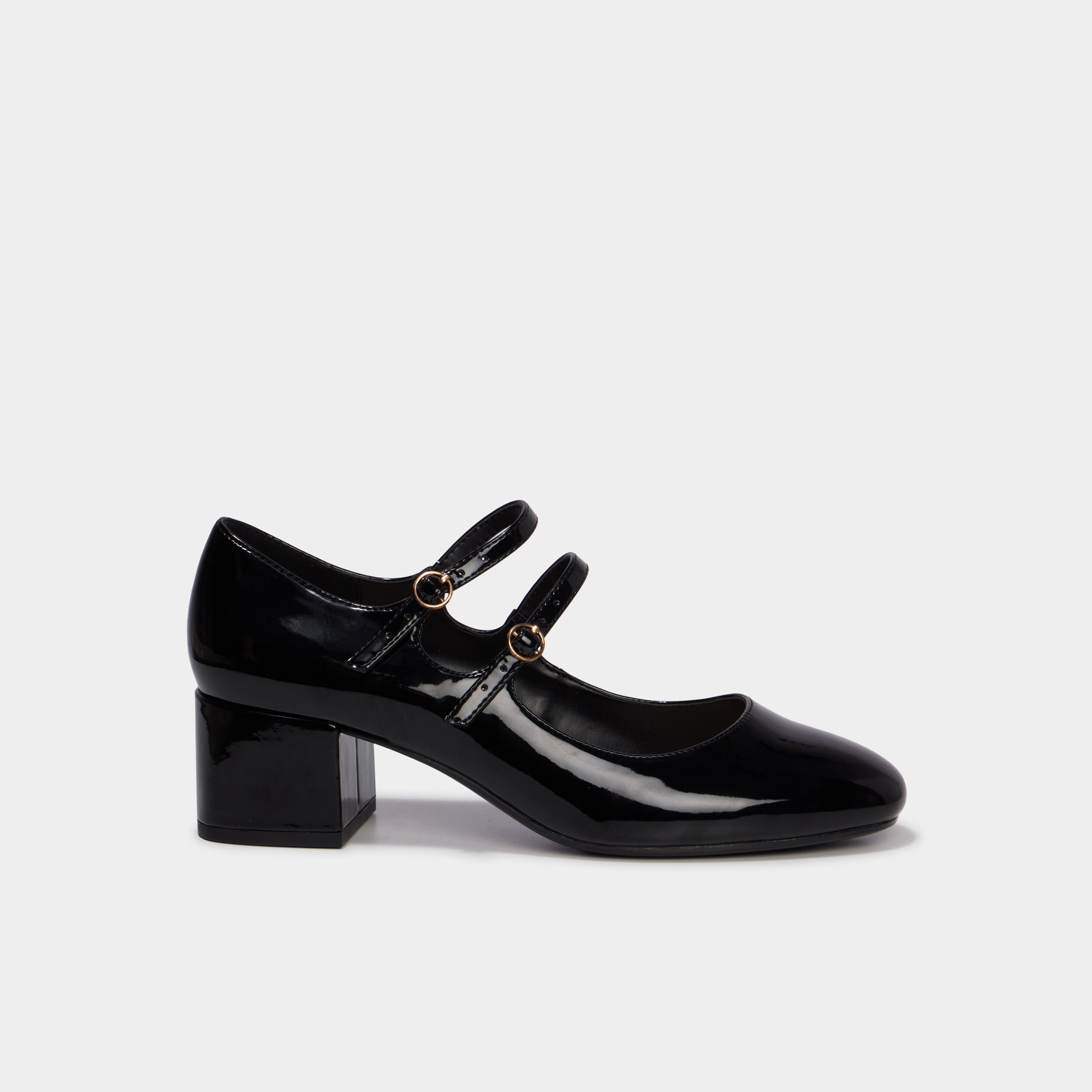 Escarpin double bride effet verni noir femme