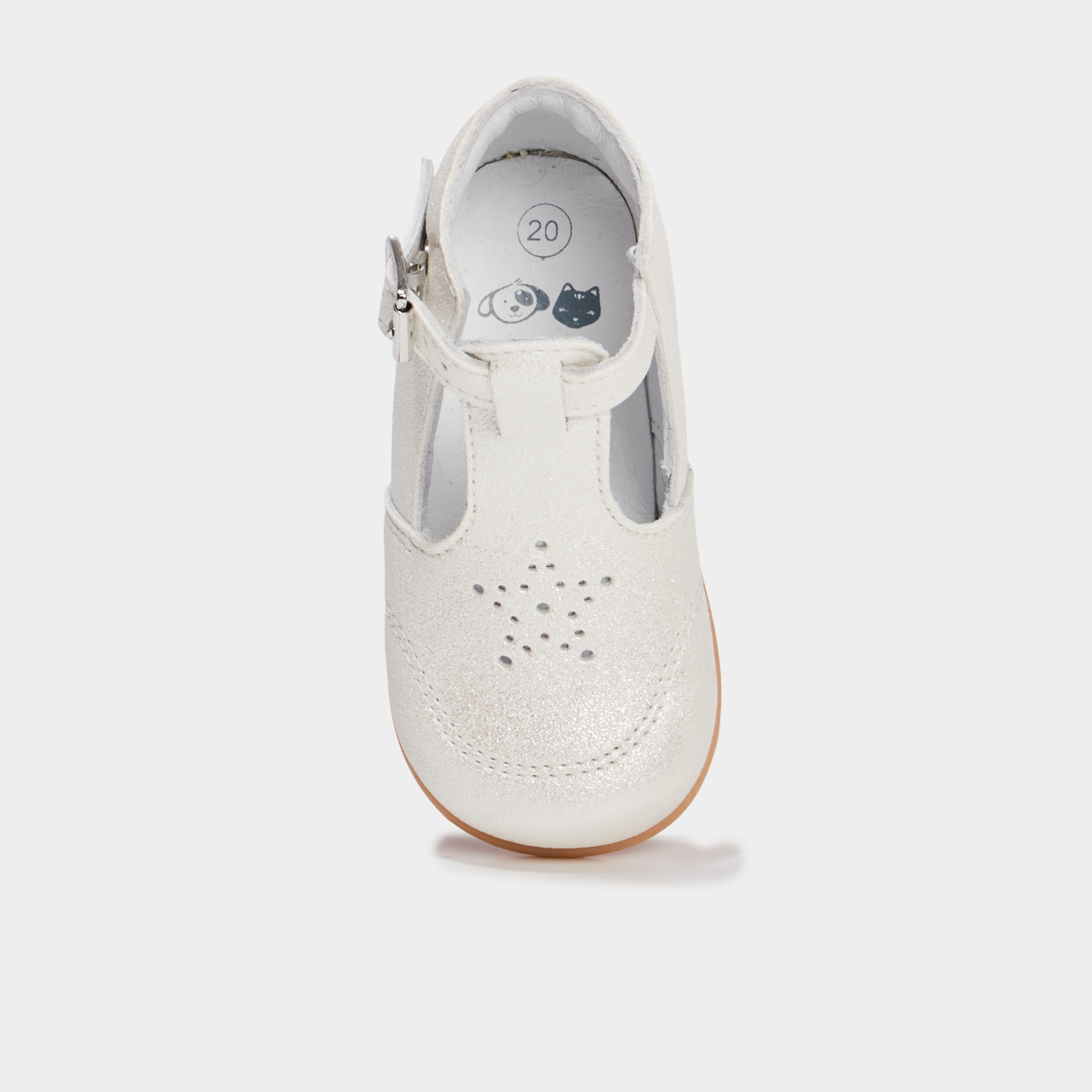 Chaussures c&eacute;r&eacute;monie semelle souple cuir blanc b&eacute;b&eacute; fille