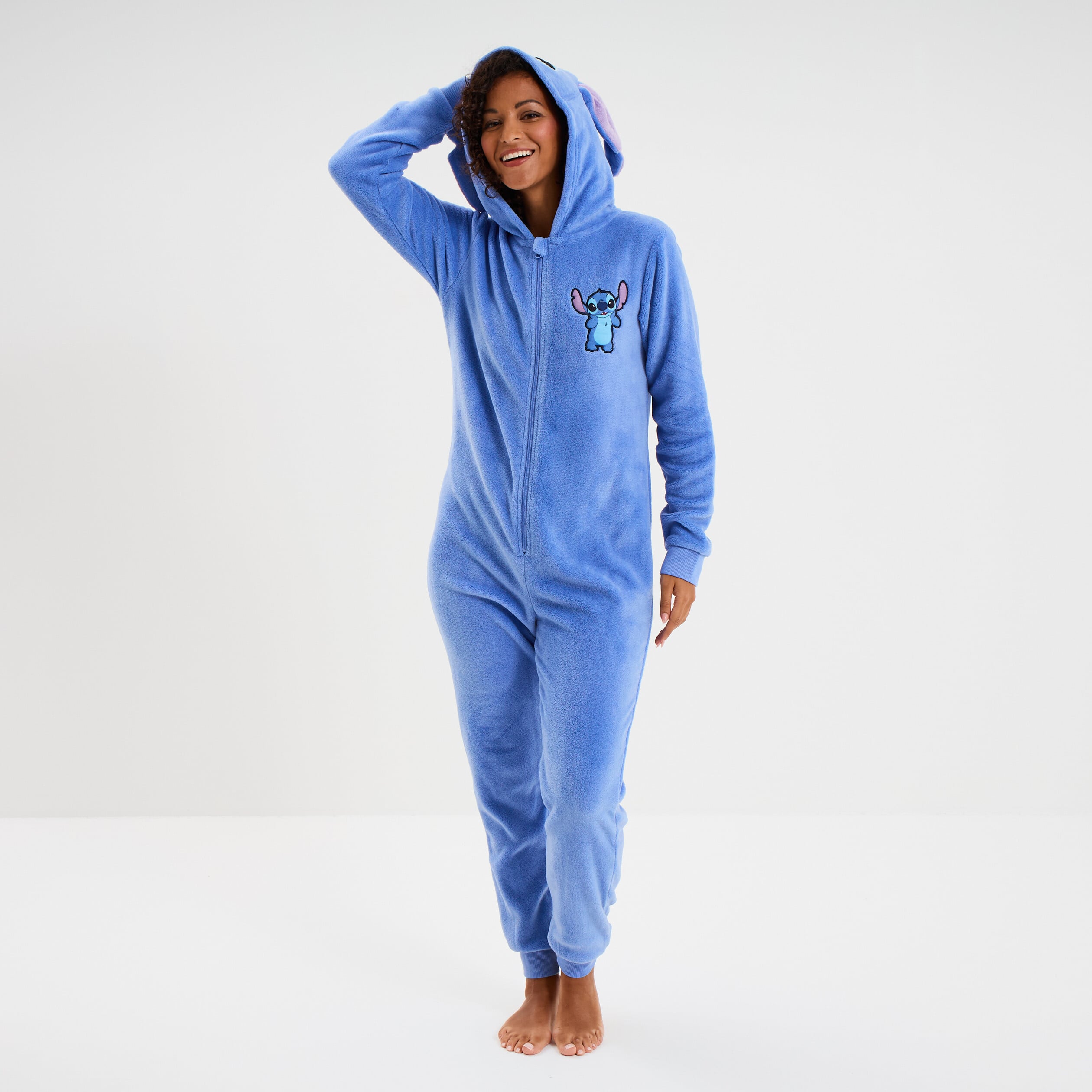 Combinaison pyjama effet velours Stitch bleu femme