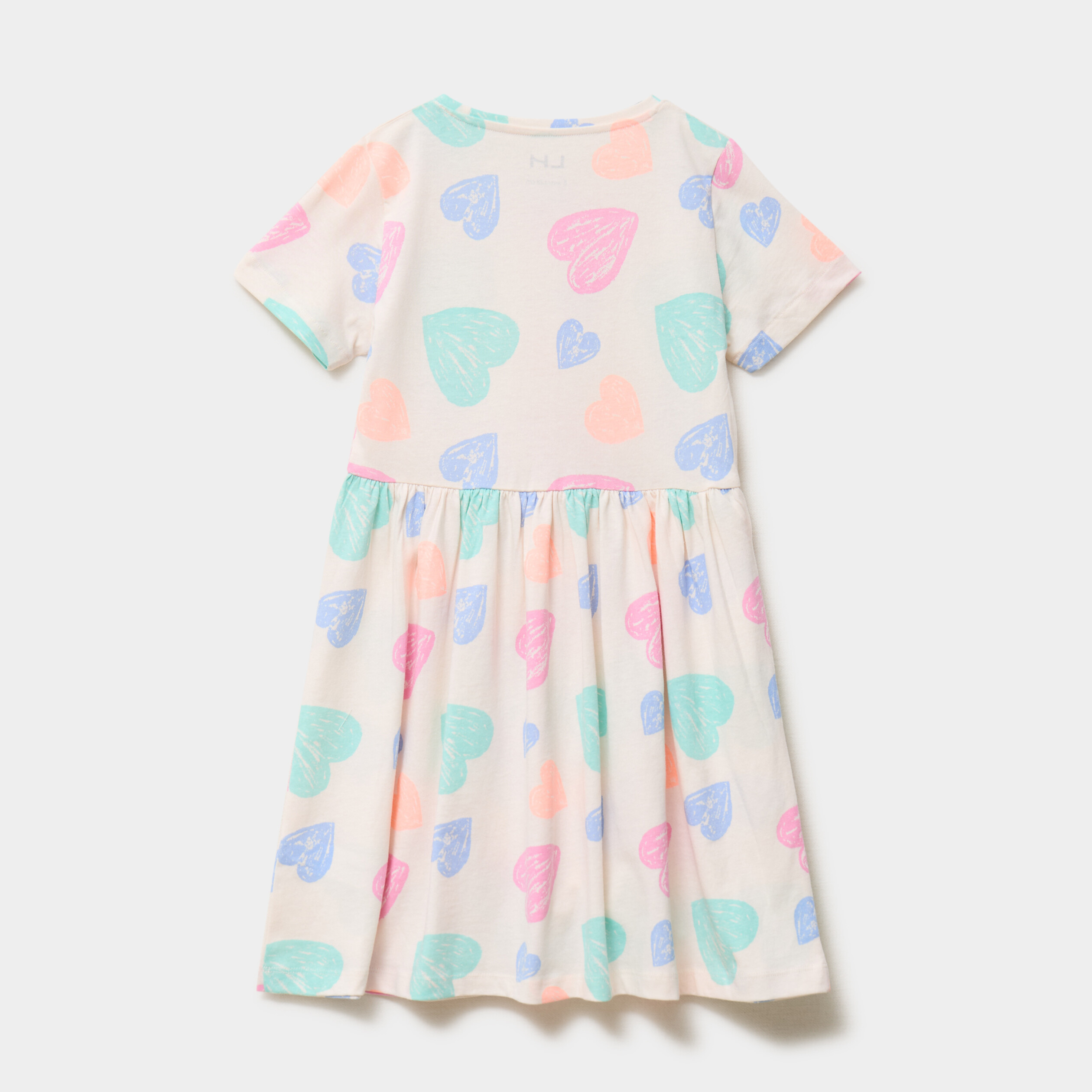 Robe courte &eacute;vas&eacute;e manches courtes coton beige fille