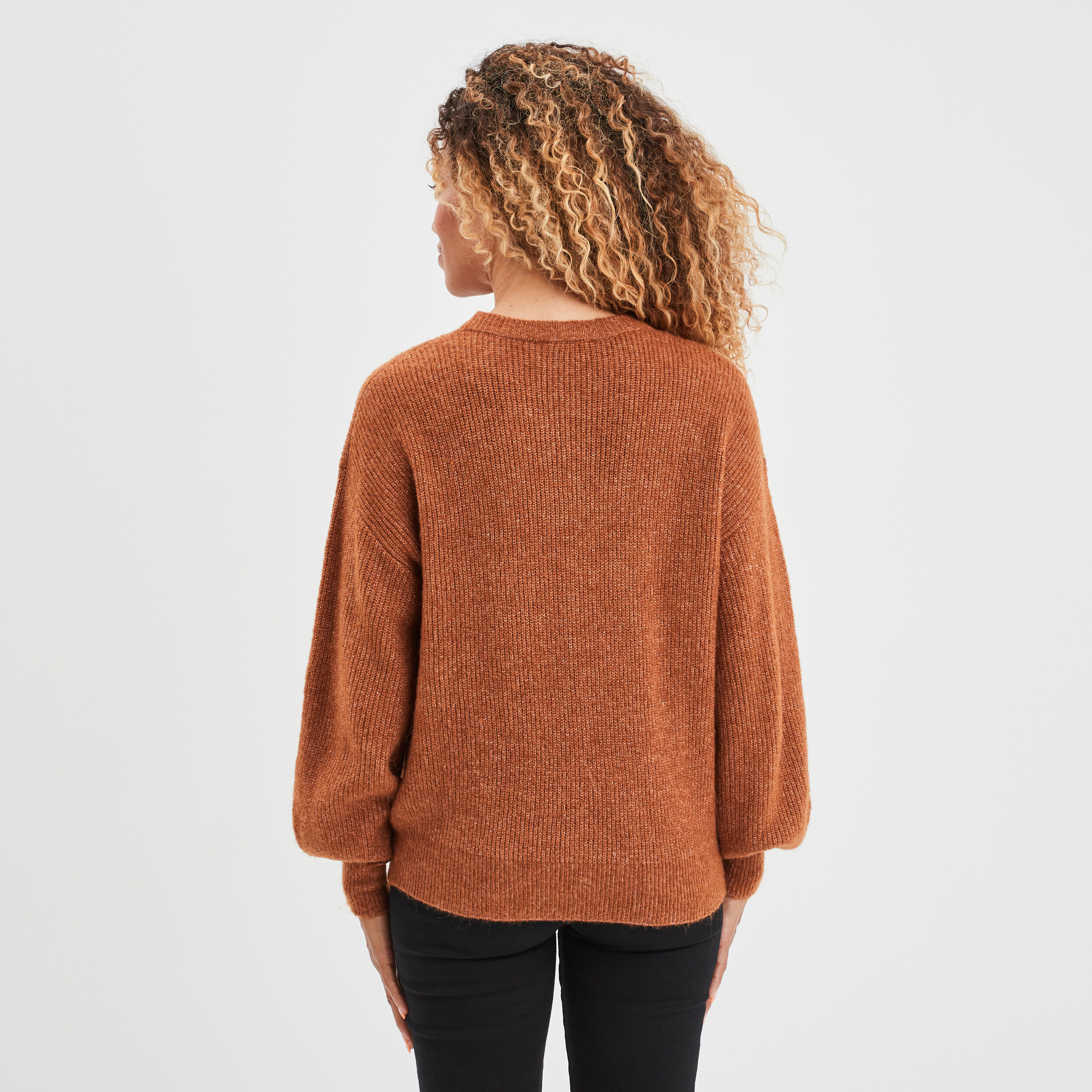 Pull col rond manches ballons camel femme