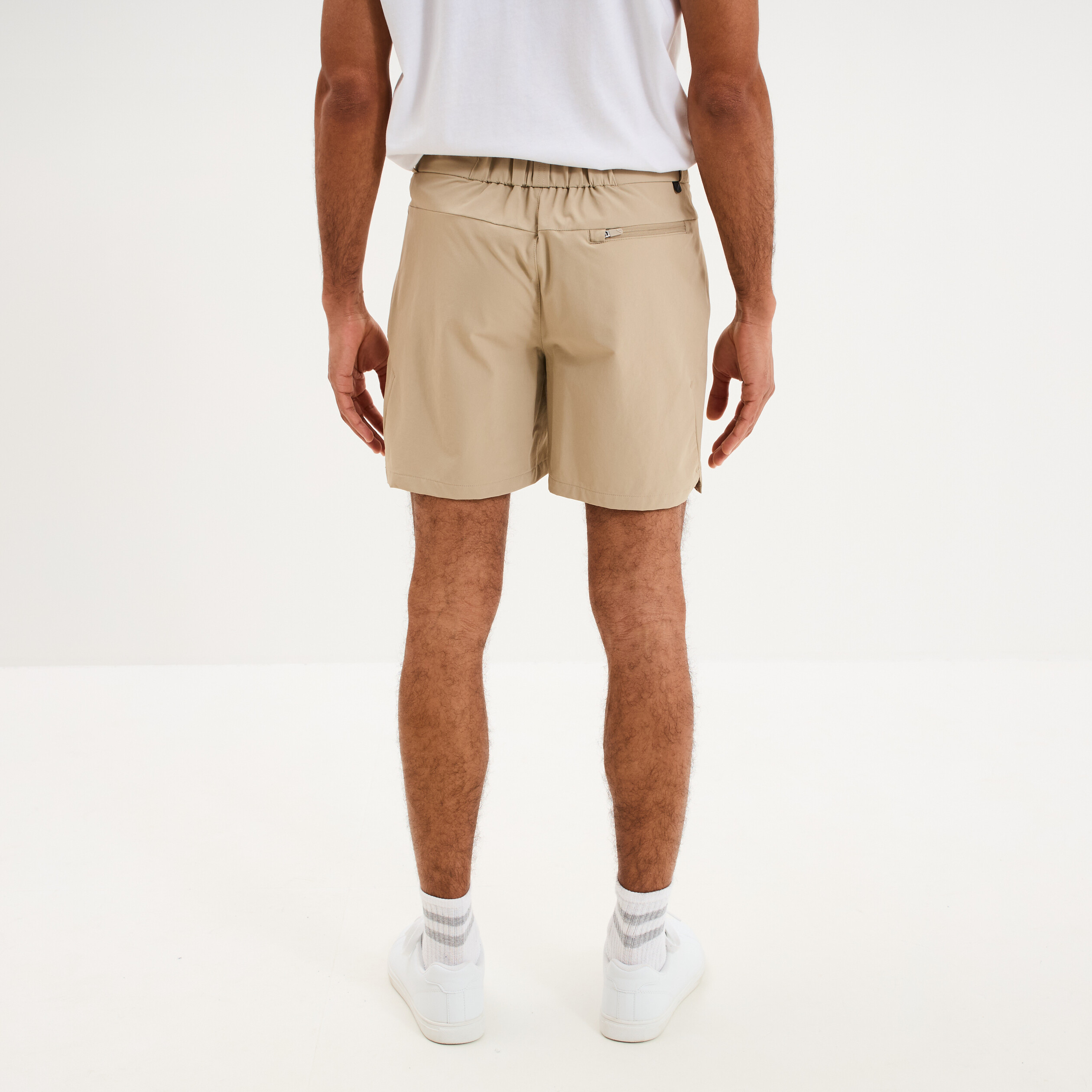 Short droit stretch poches zipp&eacute;es beige homme