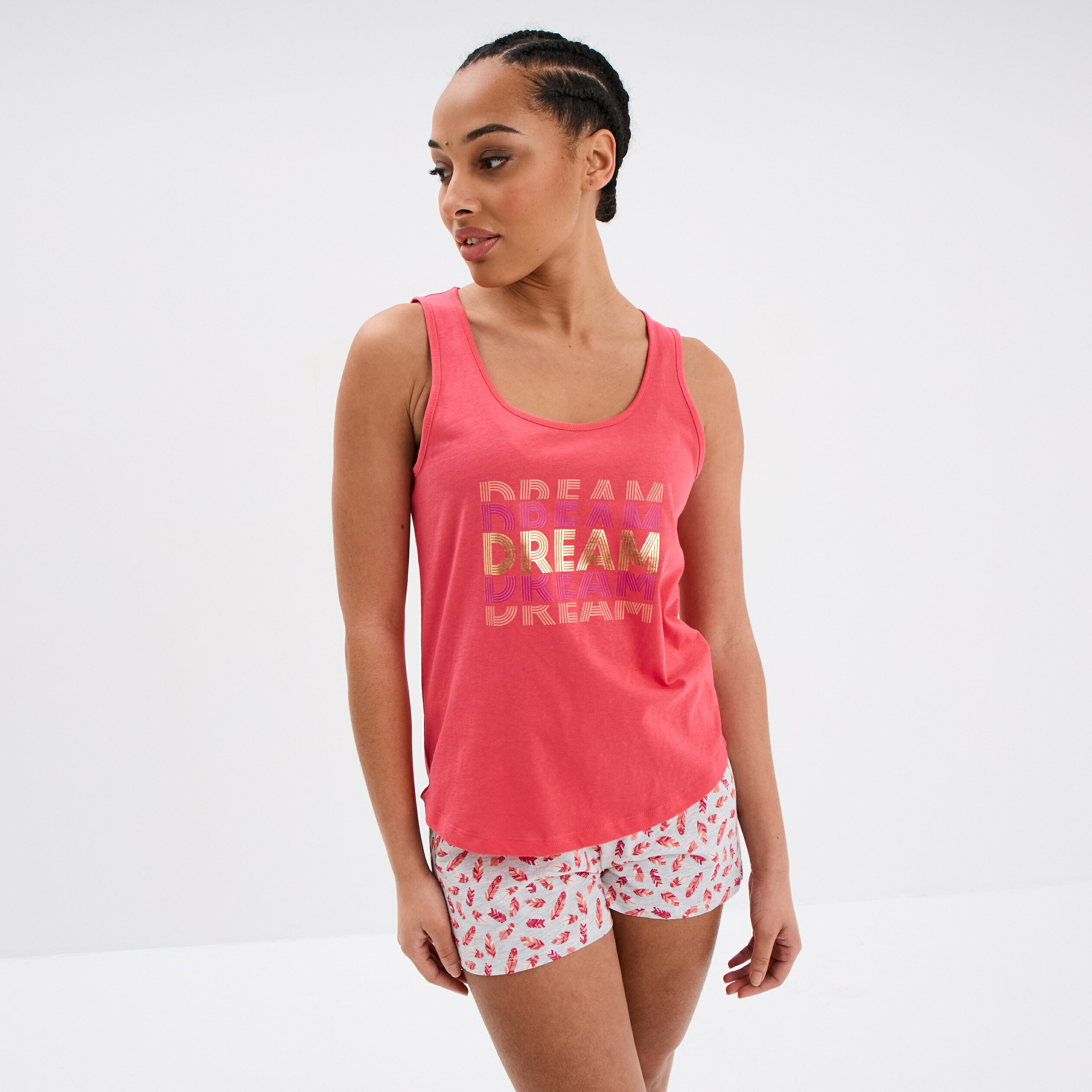 Ensemble pyjama short et débardeur coton vieux rose femme