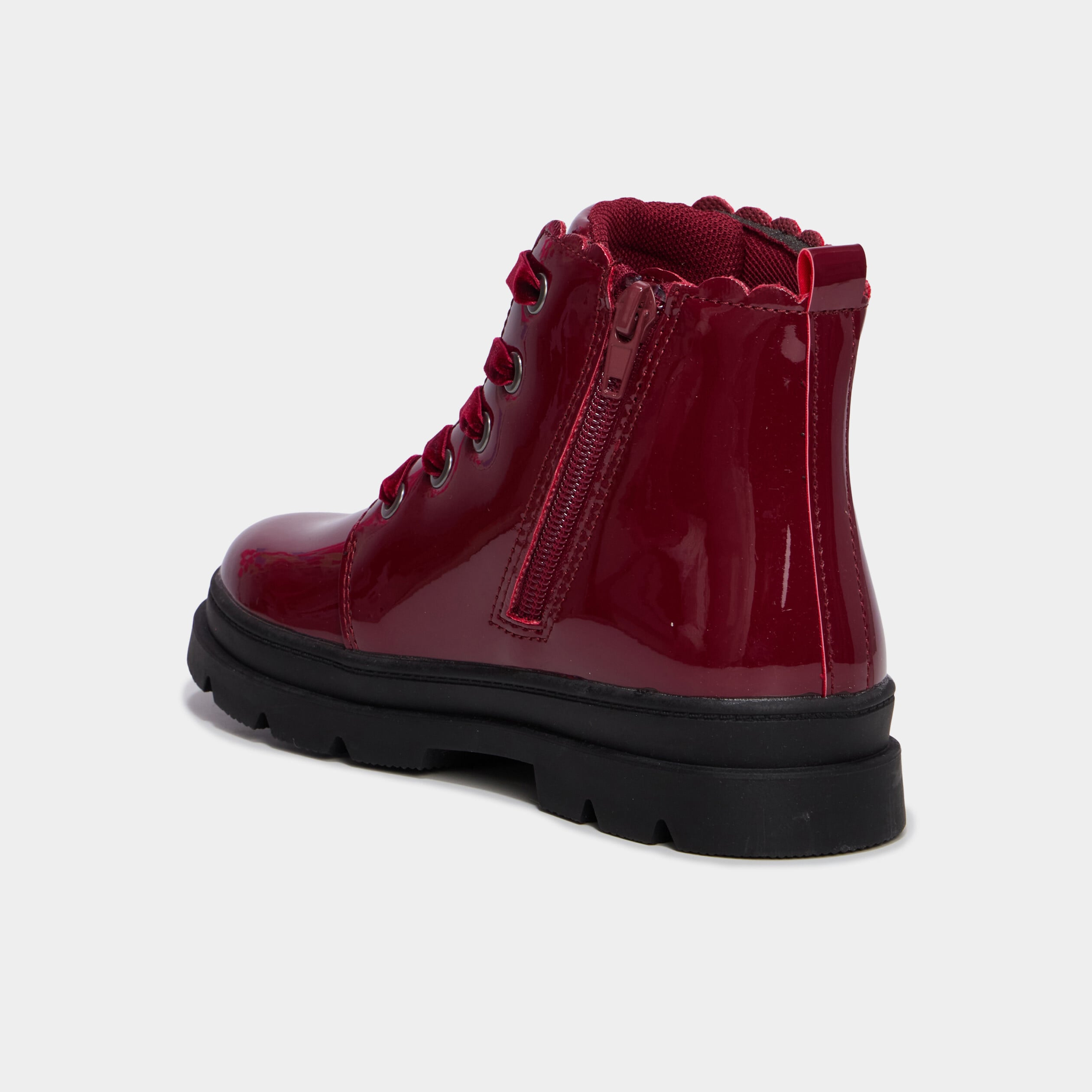 Boots crant&eacute;es vernies bordeaux fille