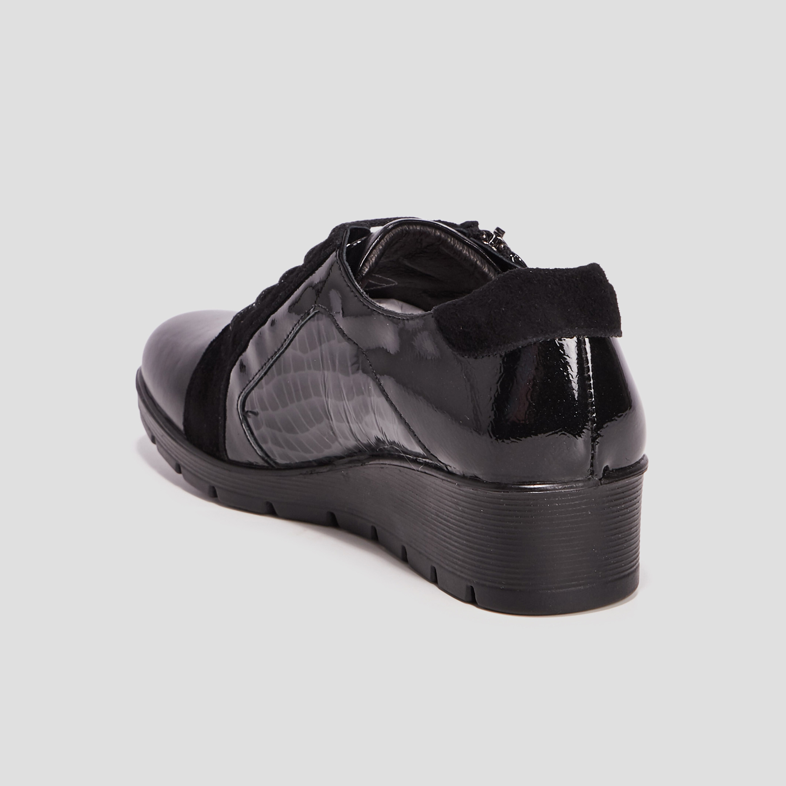 Derbies en cuir compens es pied large noir femme