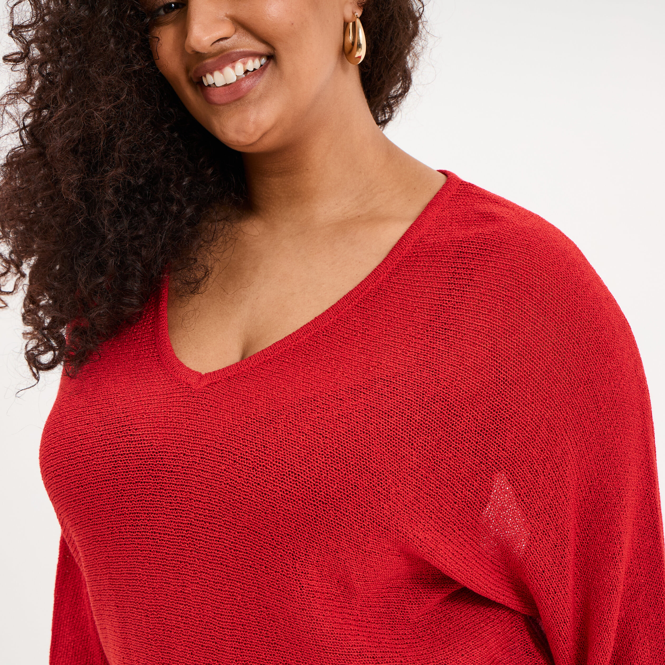 Pull ajust&eacute; manches longues rouge femme grande taille