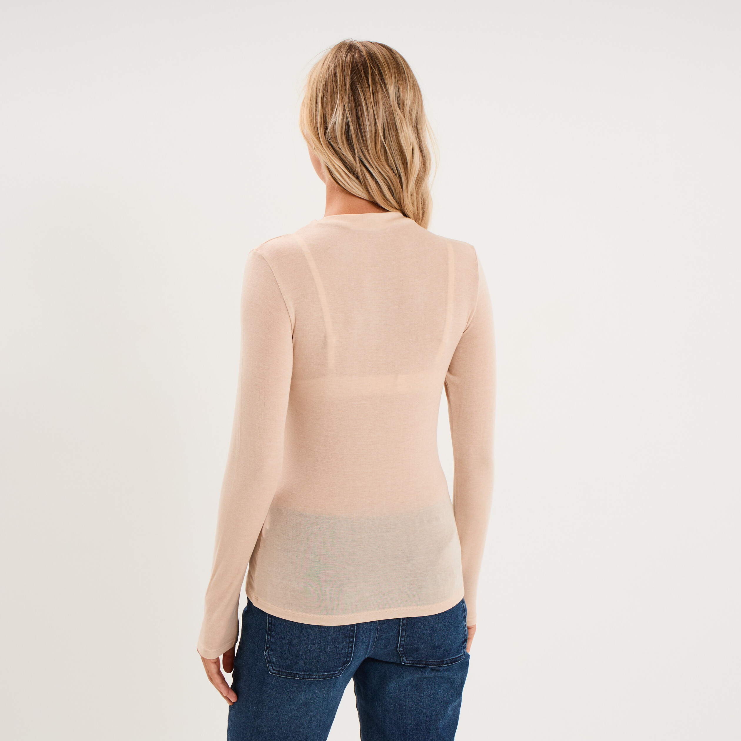 T-shirt cintr&eacute; col montant lyocell beige femme