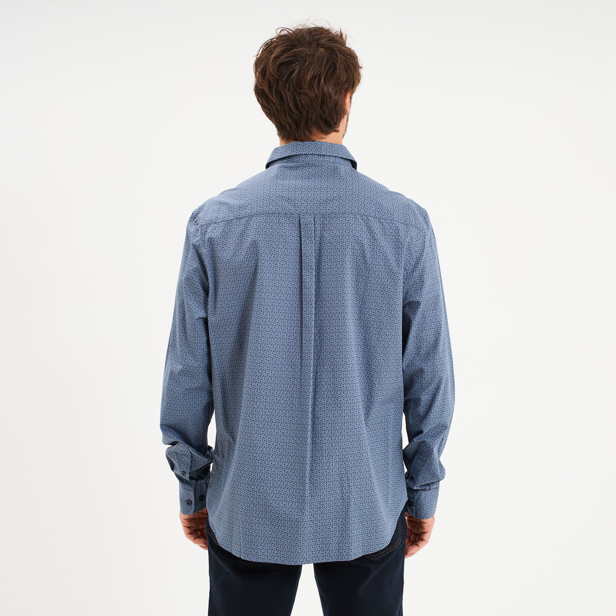 Chemise droite imprim&eacute;e manches longues blanc homme