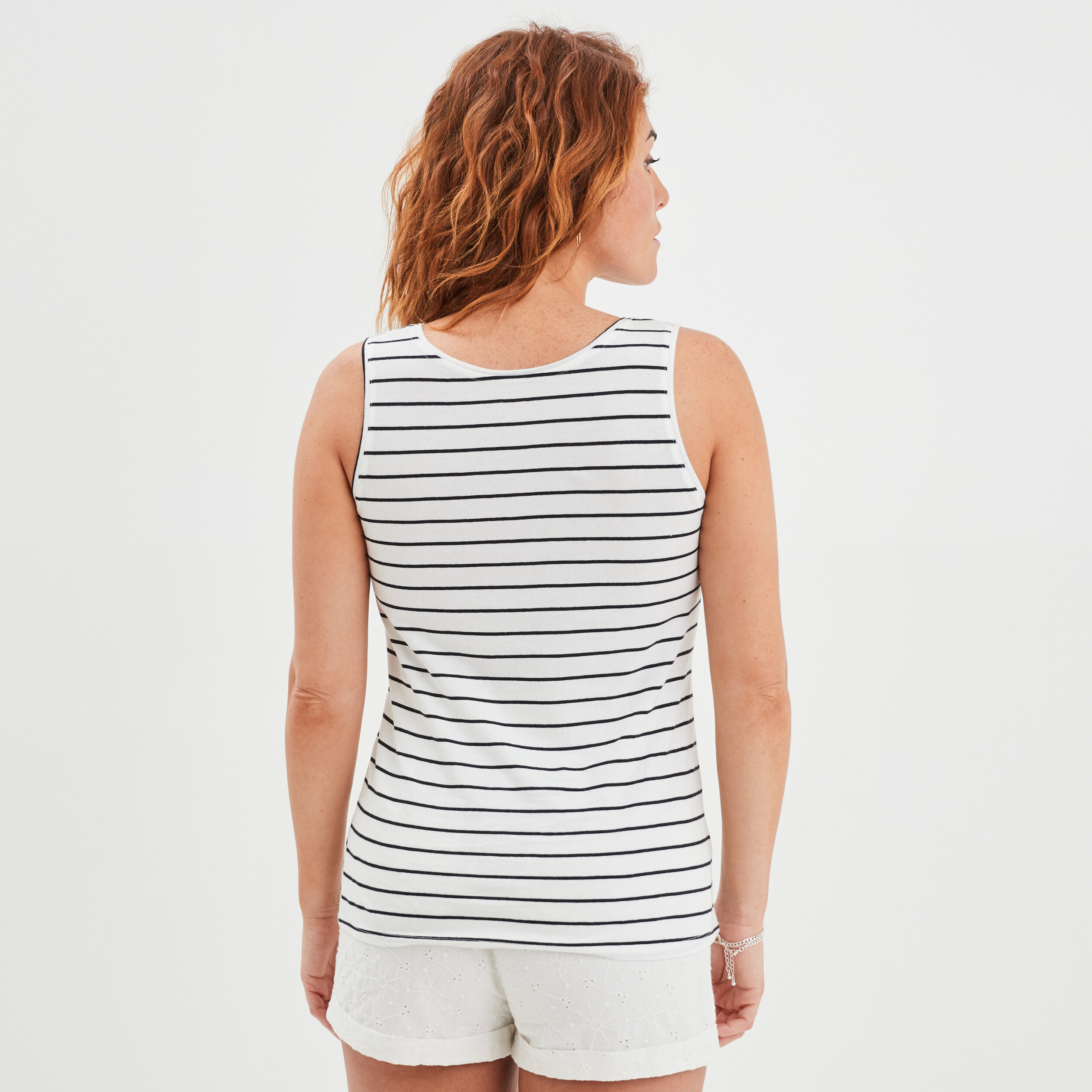 debardeur a rayures bretelles larges ecru femme Débardeur à rayures bretelles larges ecru femme