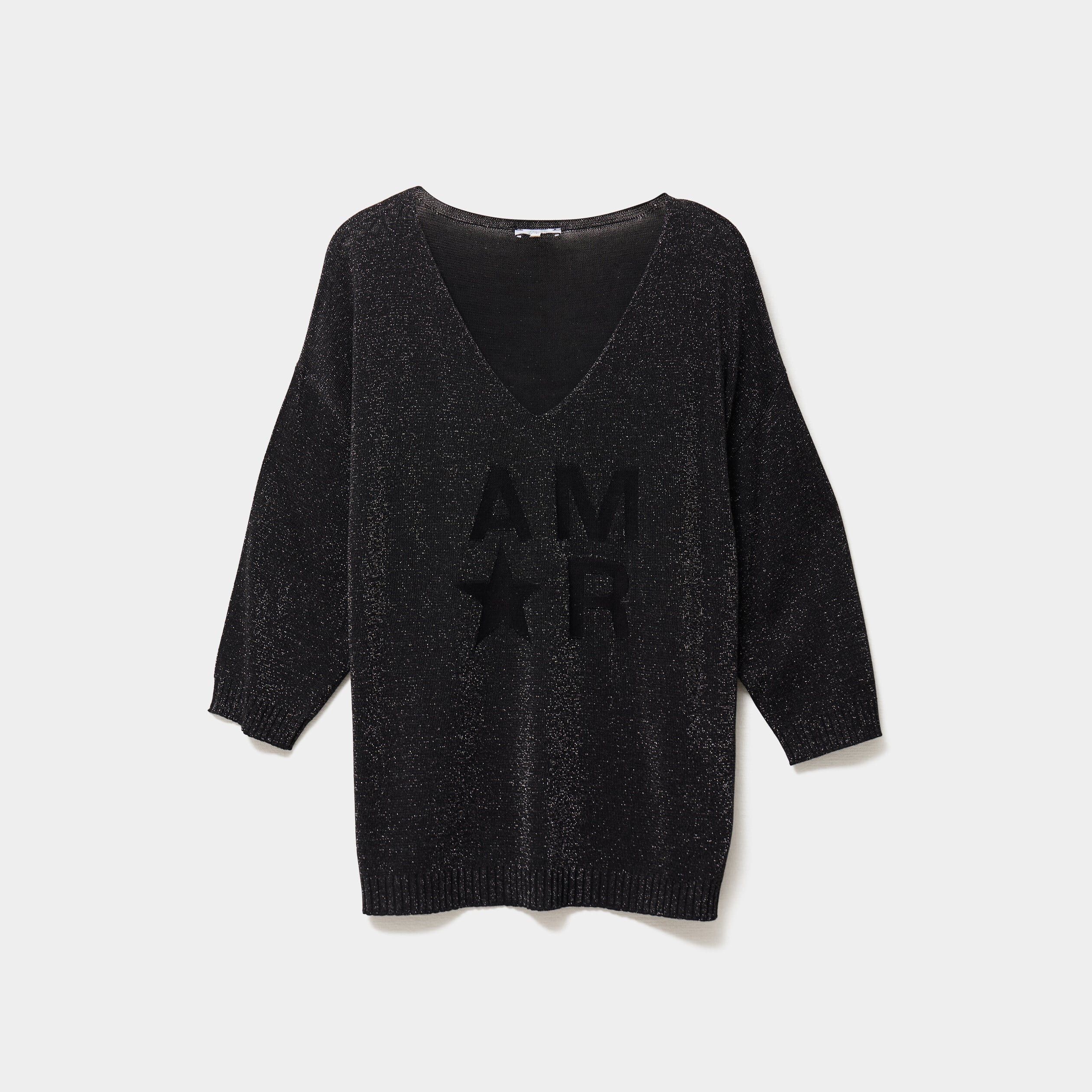 Pull manches 3/4 chauve-souris noir femme grande taille