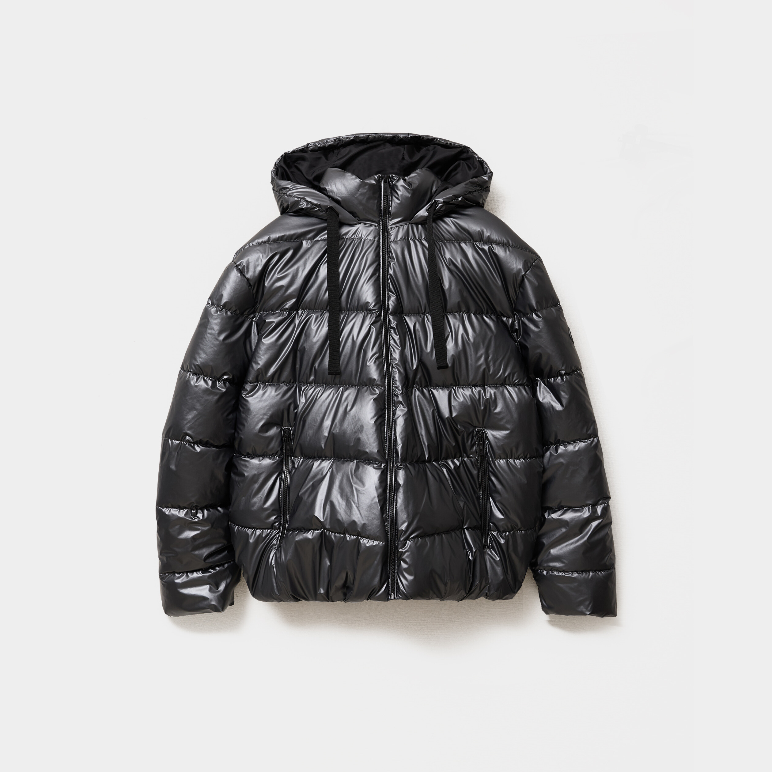 Doudoune &agrave; capuche effet simili cuir gris argent femme grande taille