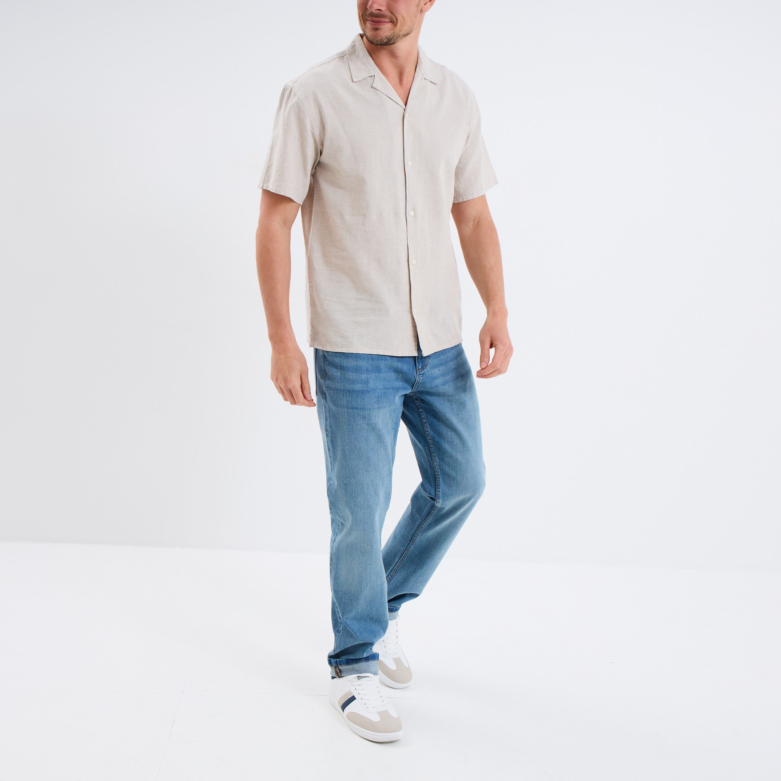 chemise manches courtes melange lin gris clair homme Chemise manches courtes mélange lin gris clair homme