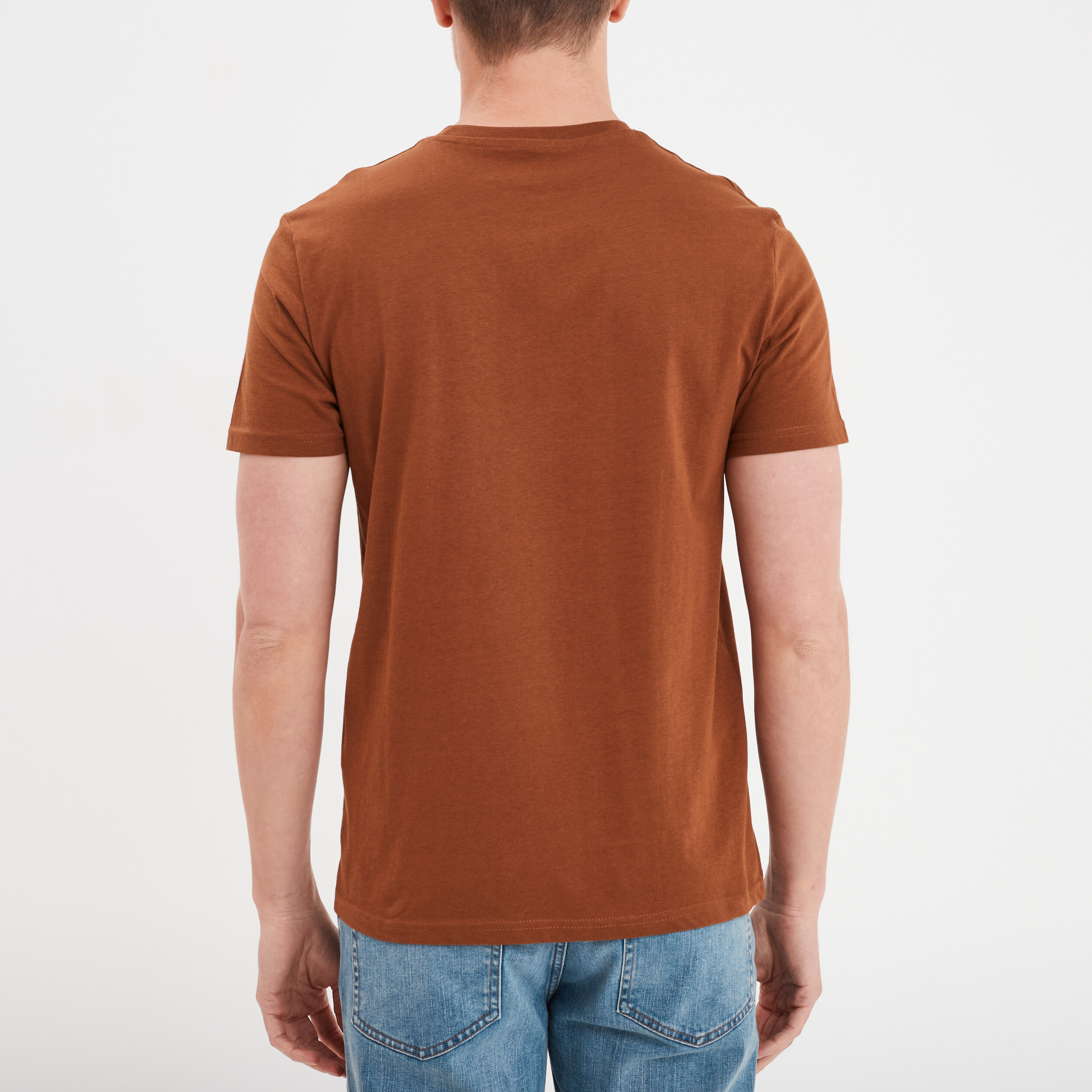 T-shirt droit en coton manches courtes marron homme