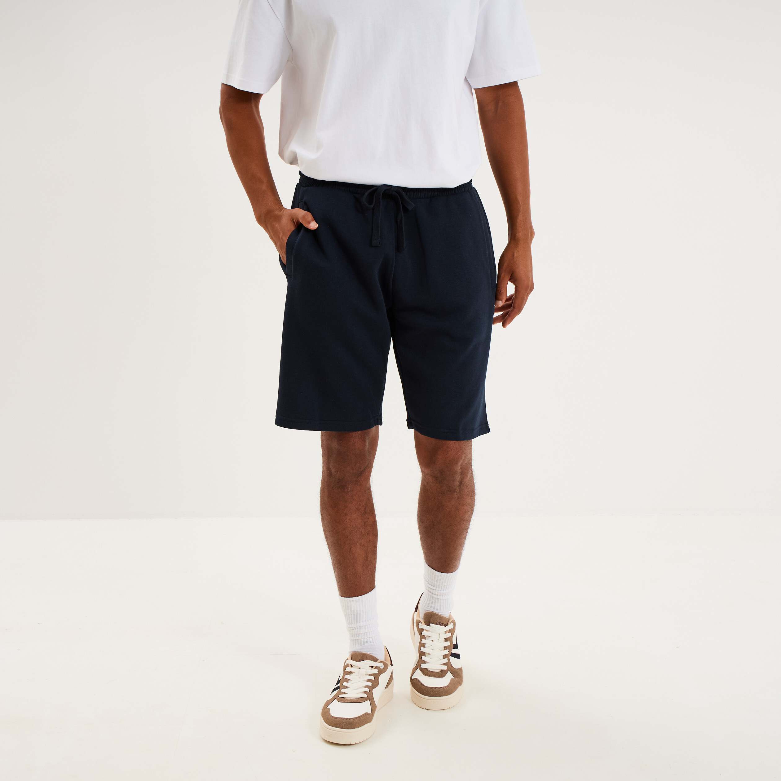 Short jogging molleton droit bleu marine homme