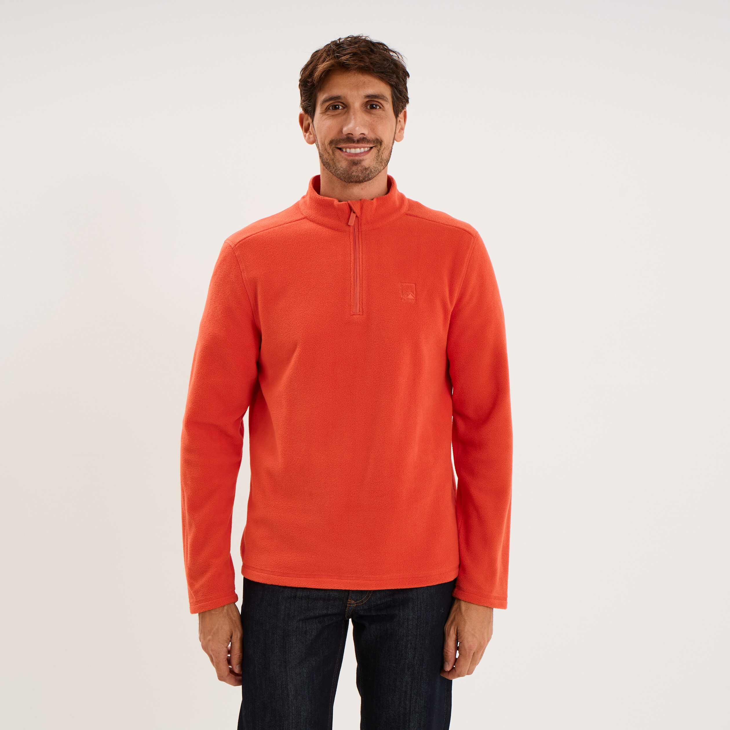 Sweat polaire col camionneur rouge homme
