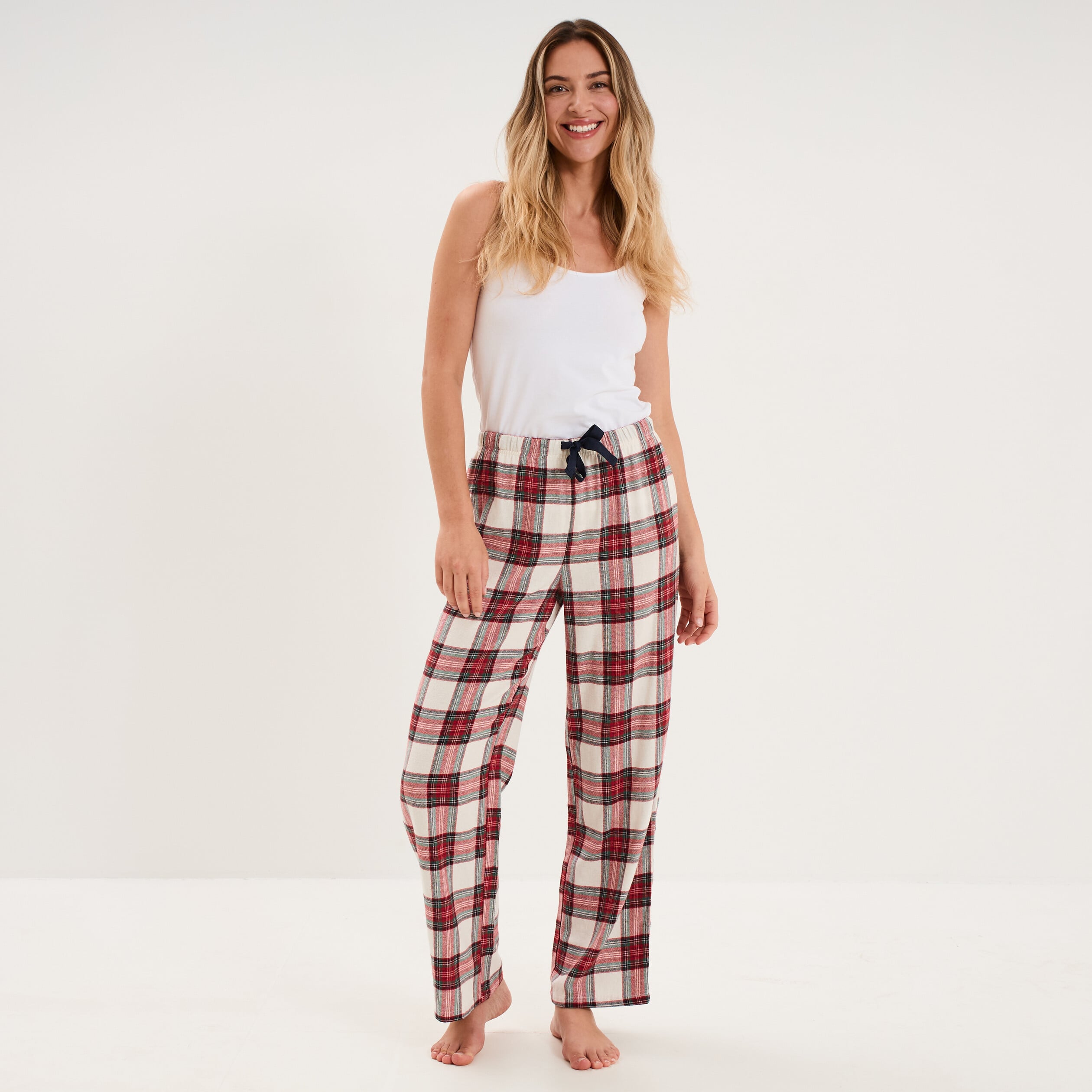 Pantalon de pyjama en coton ajusable ecru femme