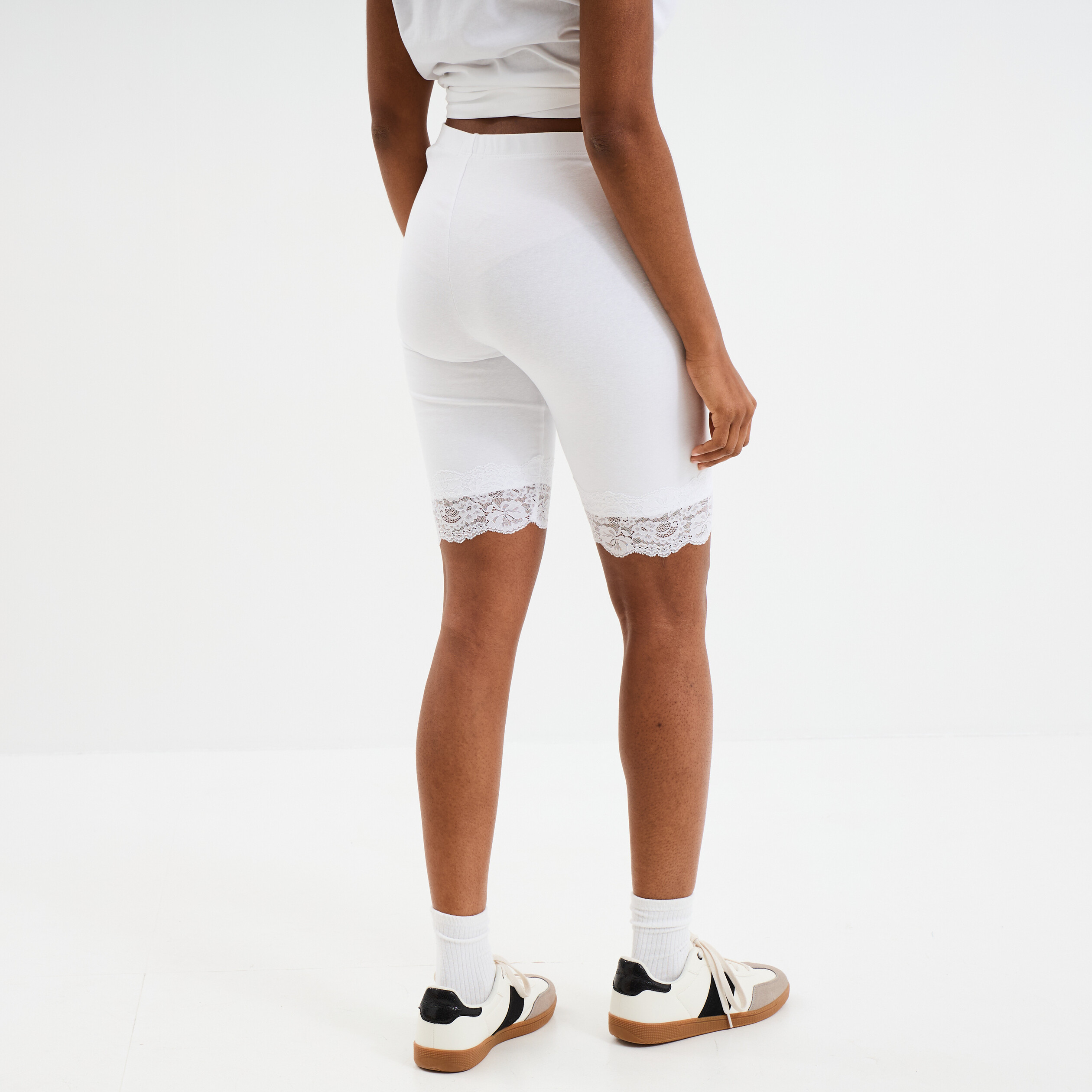 Short cycliste &agrave; dentelle blanc femme
