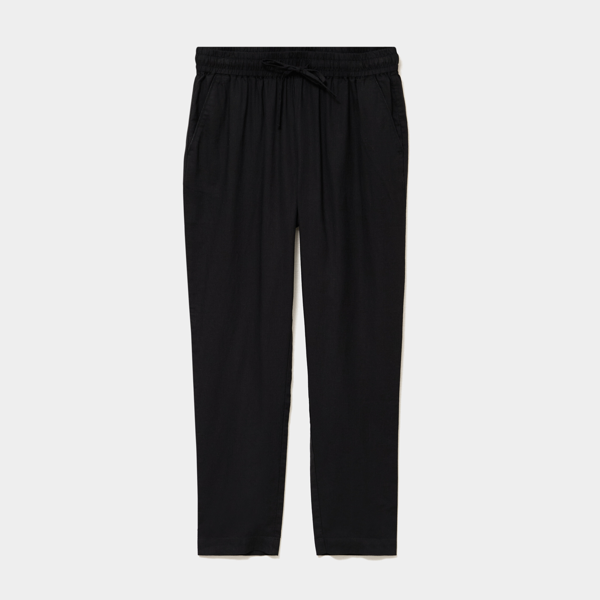 Pantalon droit 7/8&egrave;me lin m&eacute;lang&eacute; noir femme