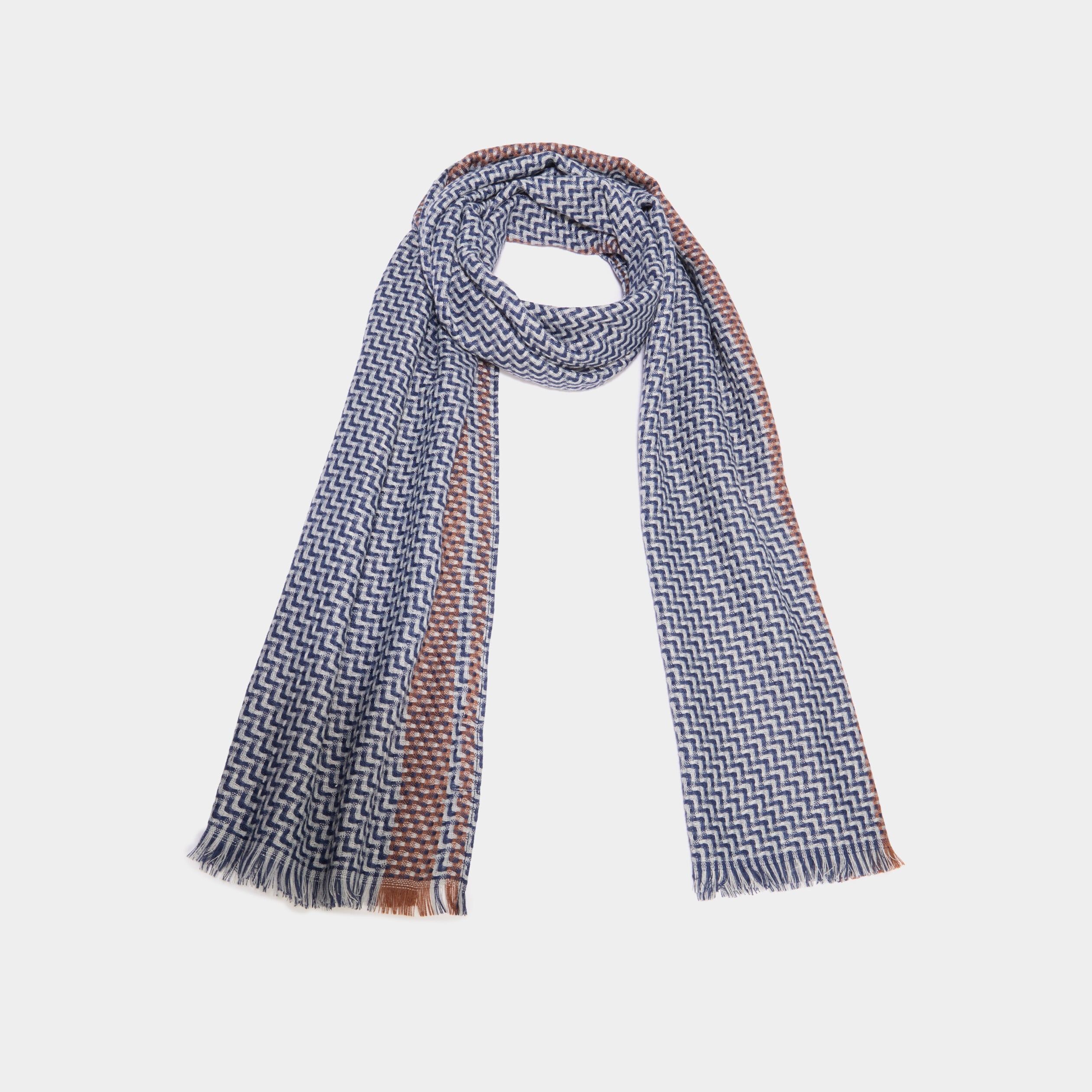 Foulard rectangulaire avec bords franges bleu marine homme