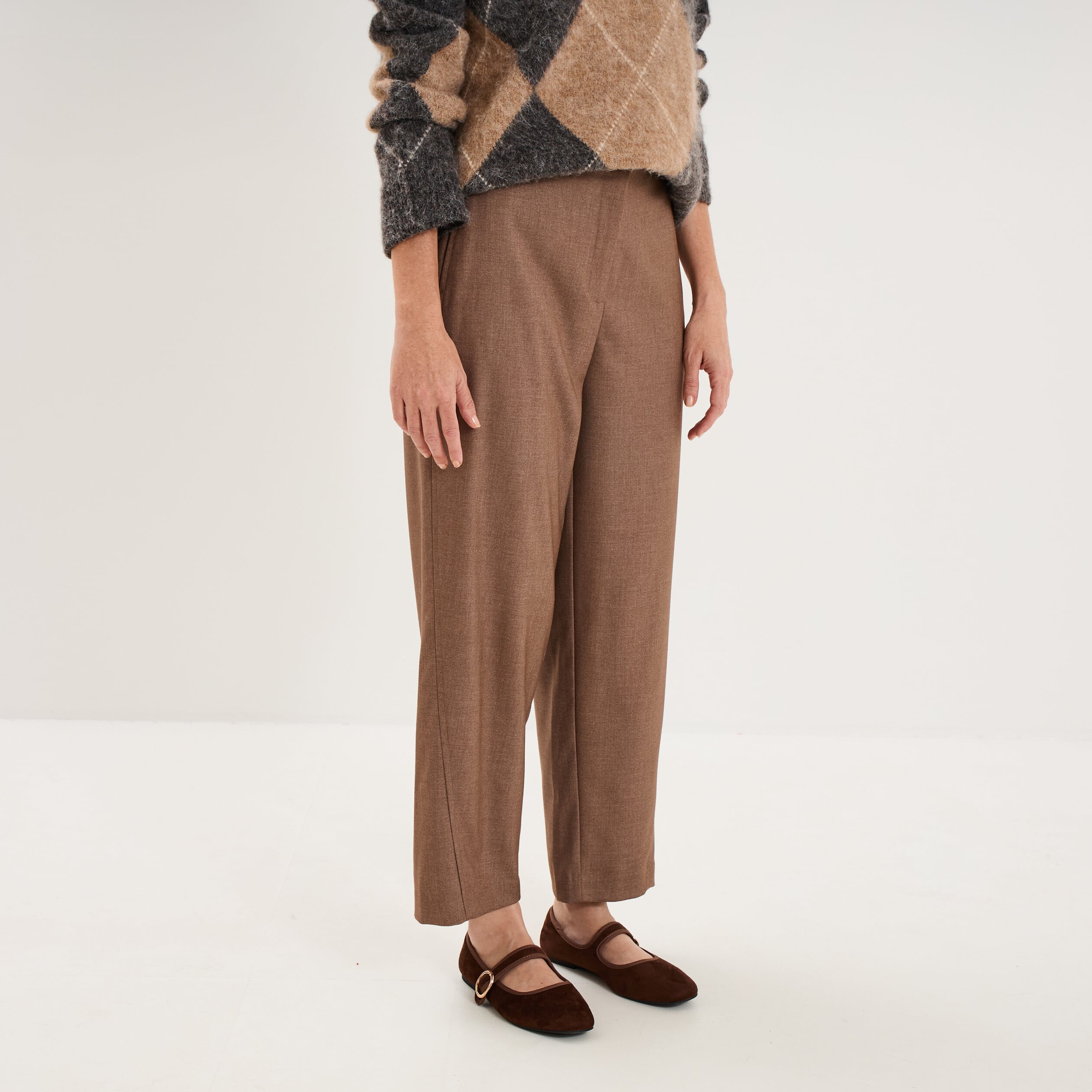 Pantalon barrel taille haute 7/8&egrave;me beige femme