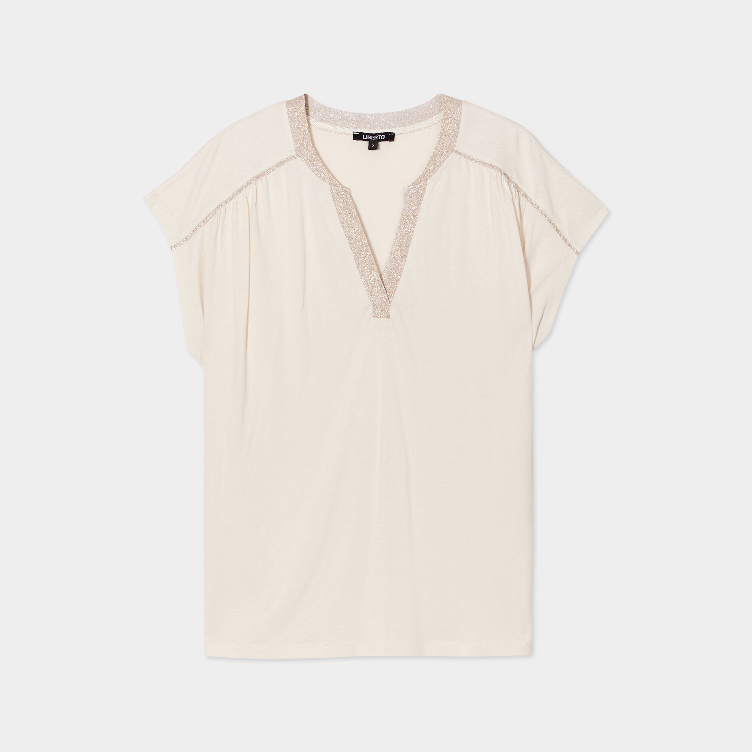 t shirt col en v manches courtes liberto ecru femme T-shirt col en V manches courtes liberto ecru femme