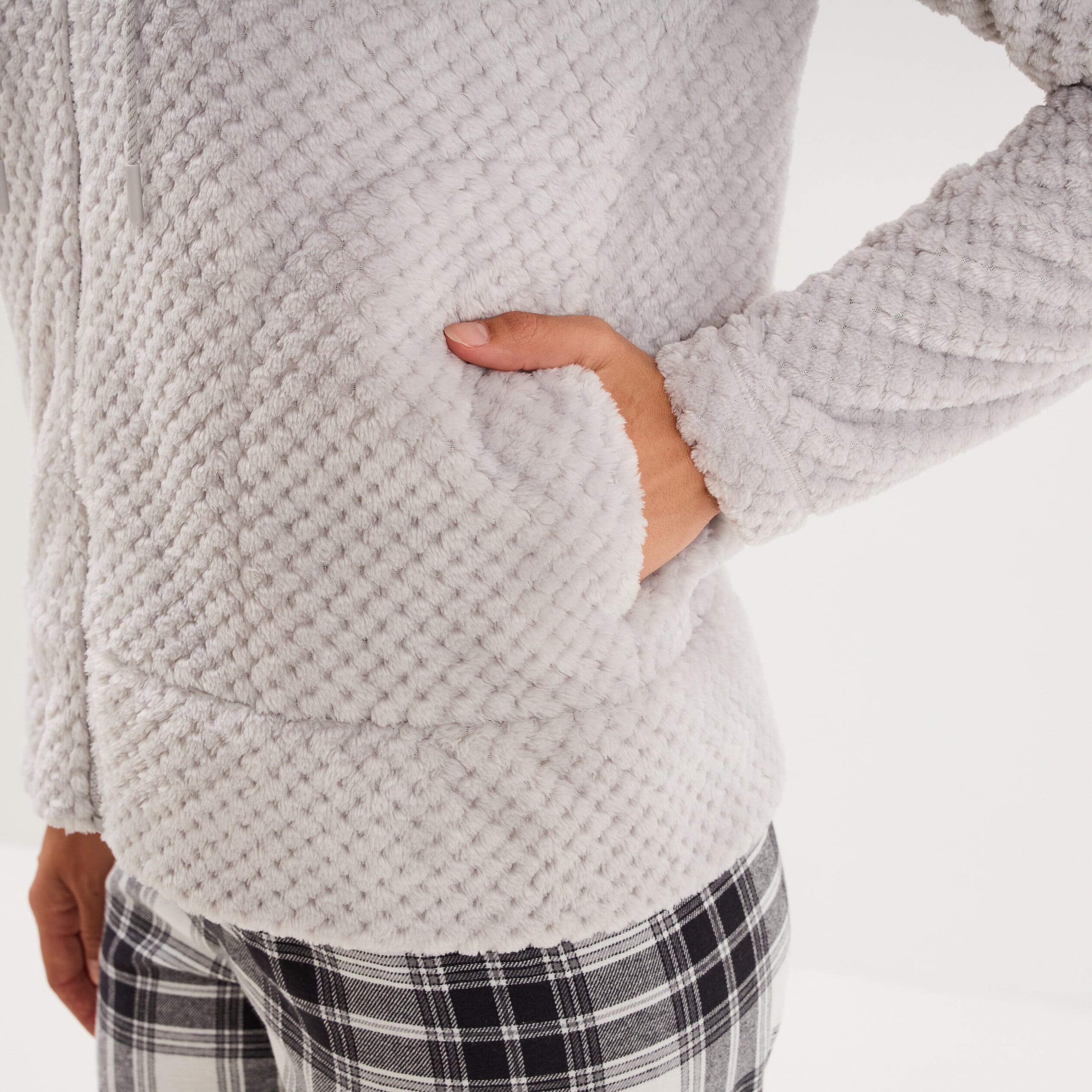 Veste de pyjama effet polaire gris clair femme