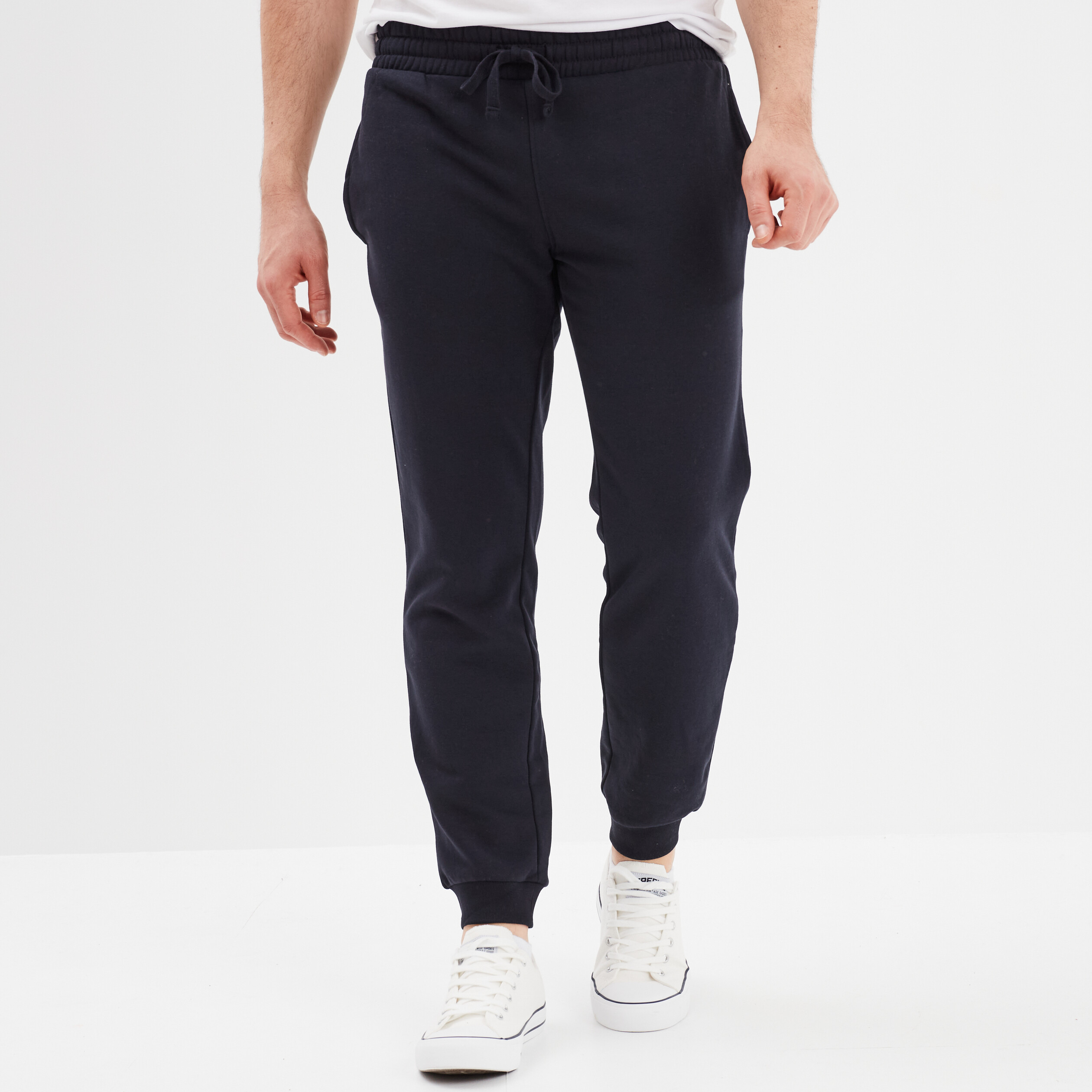 Pantalon jogging droit molleton bleu marine homme