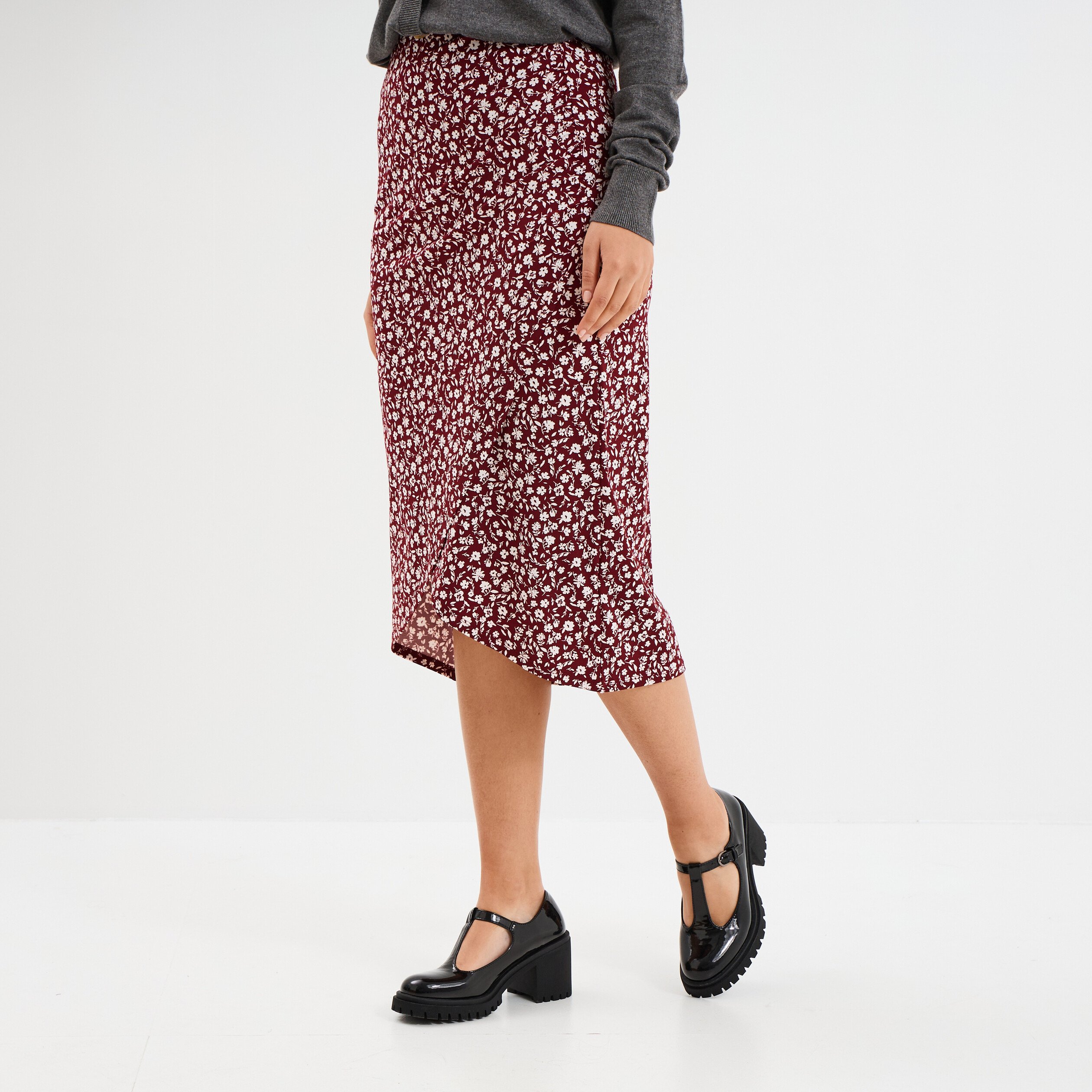 jupe midi portefeuille bordeaux femme Jupe midi portefeuille bordeaux femme