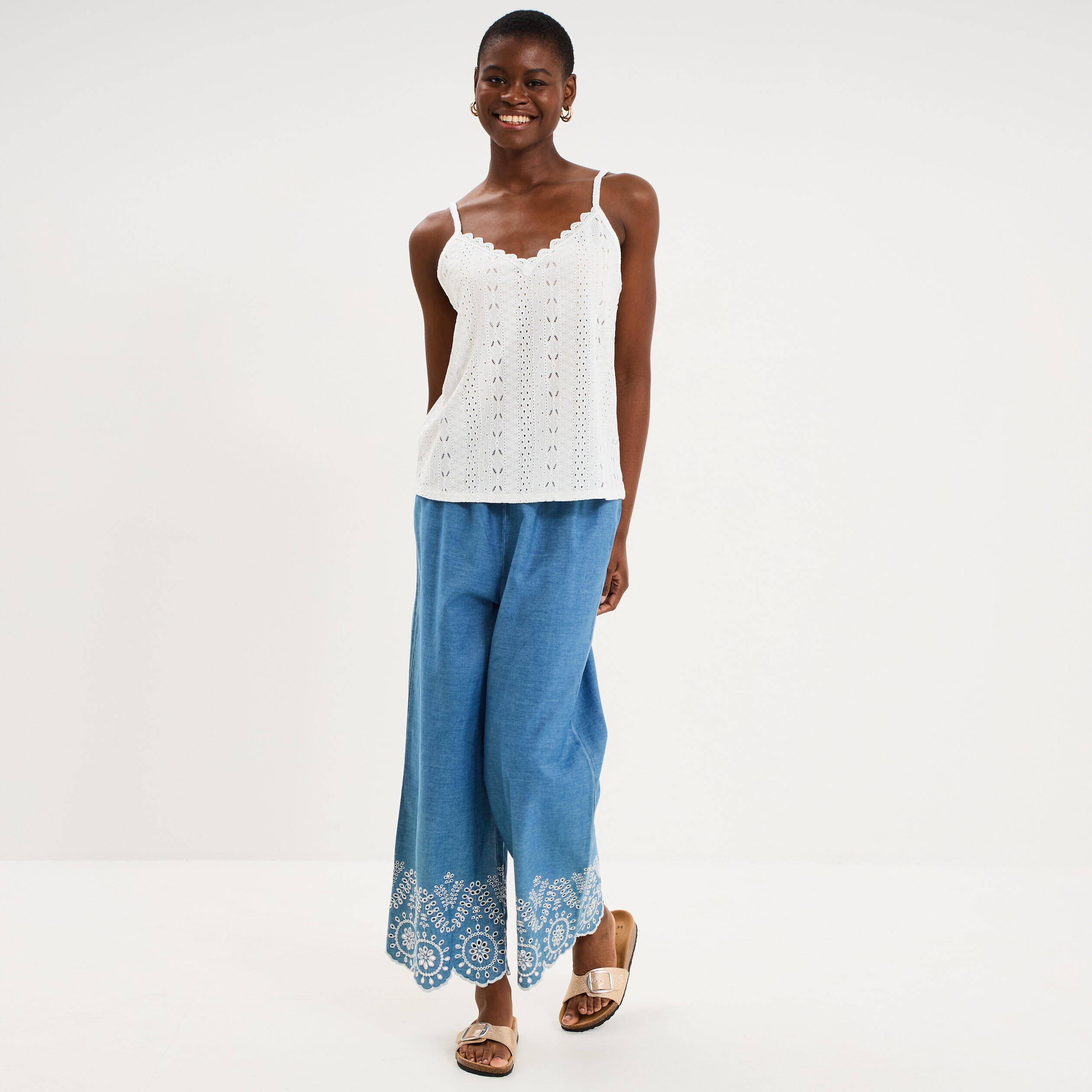 D&eacute;bardeur broderie anglaise blanc femme