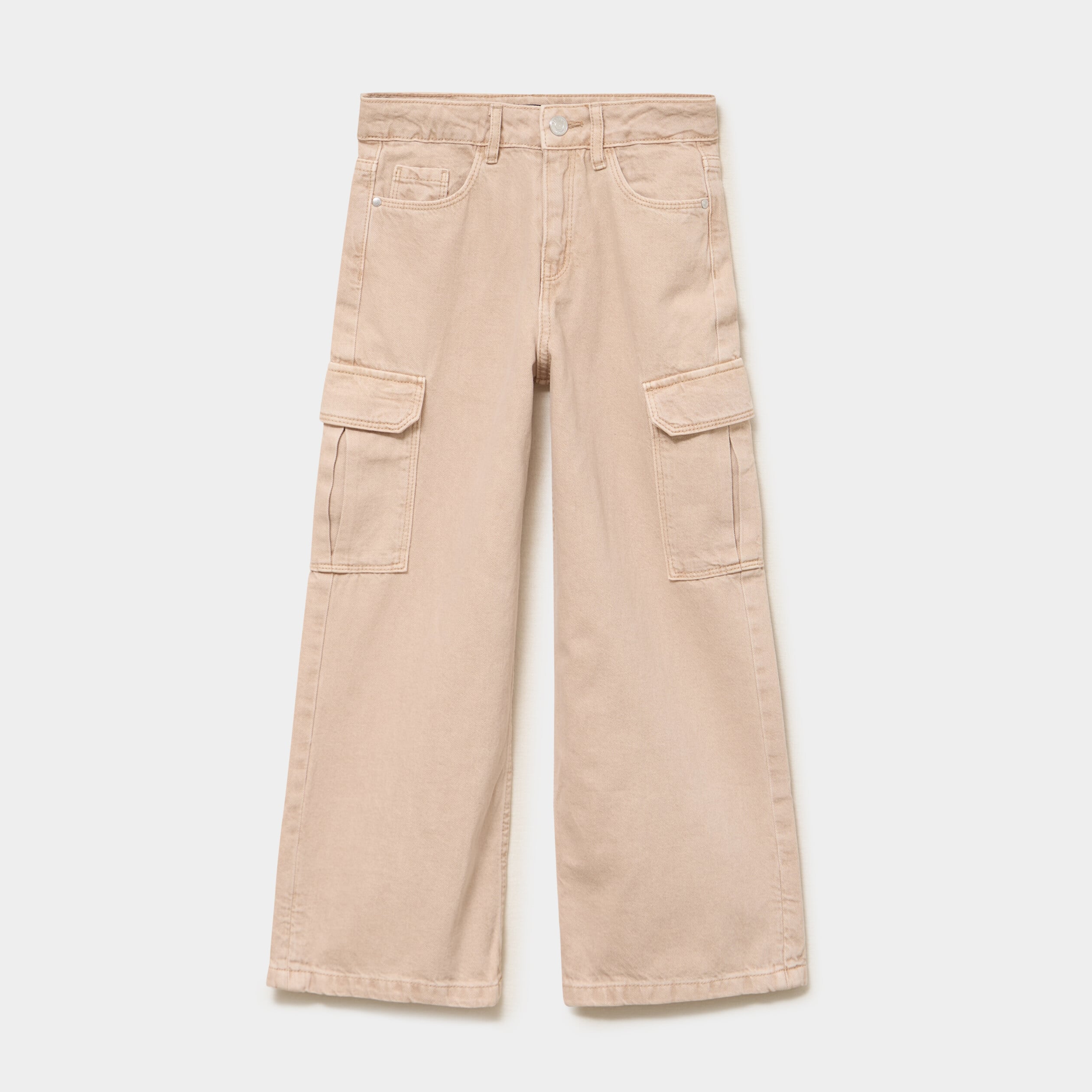 Pantalon large battle poches &agrave; rabat sable fille