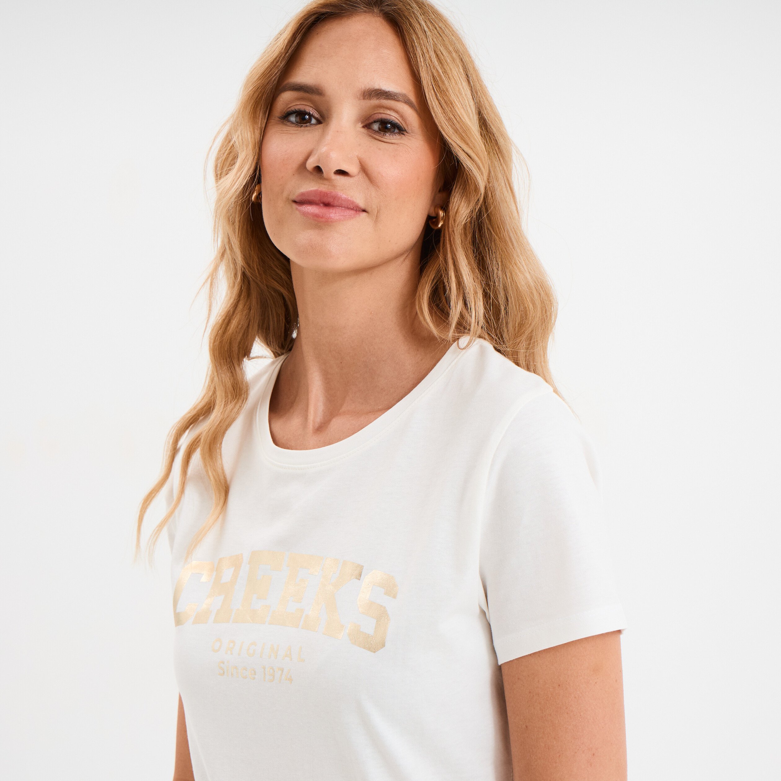 t shirt col rond manches courtes creeks blanc femme T-shirt col rond manches courtes Creeks blanc femme