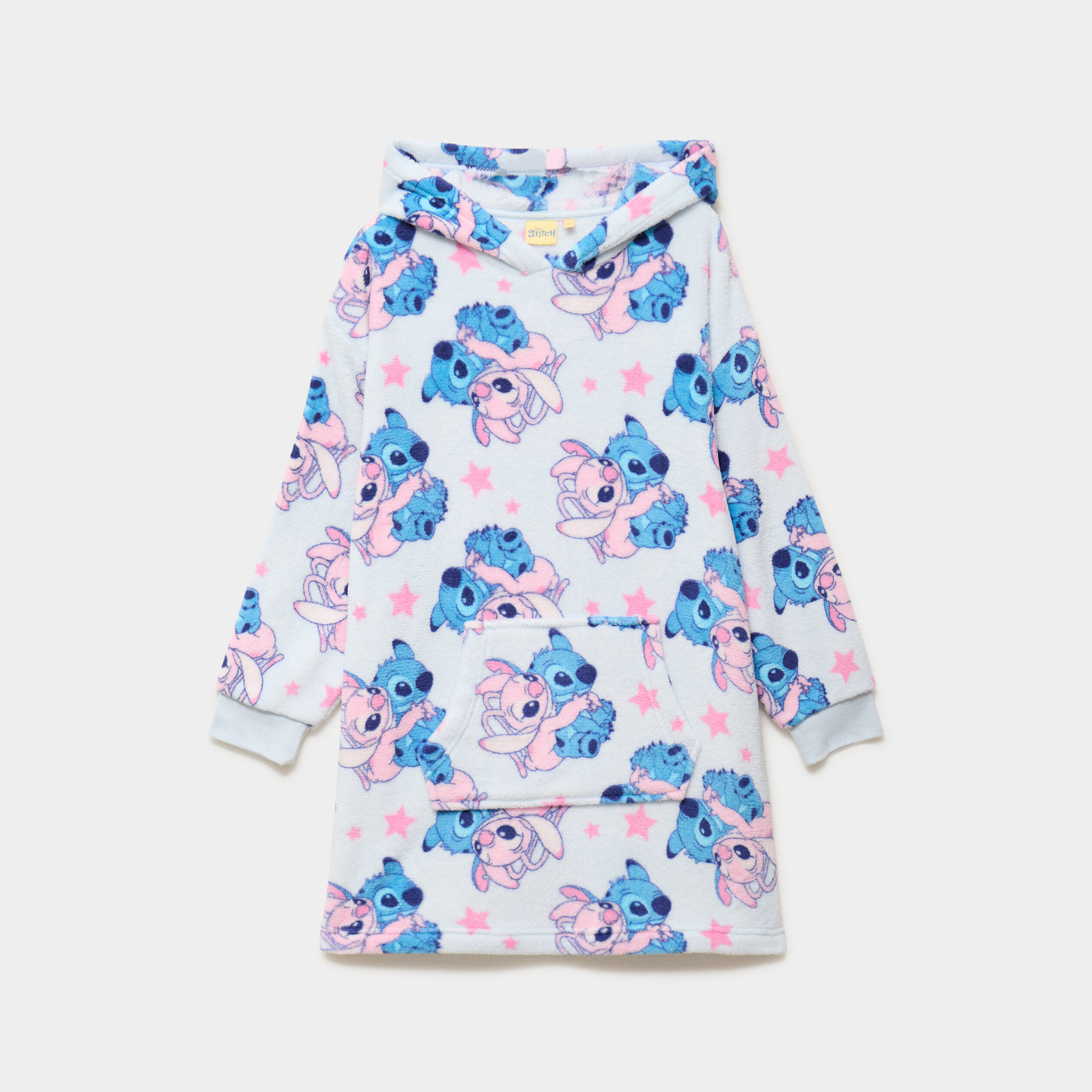 Poncho plaid &agrave; capuche Stitch bleu clair fille