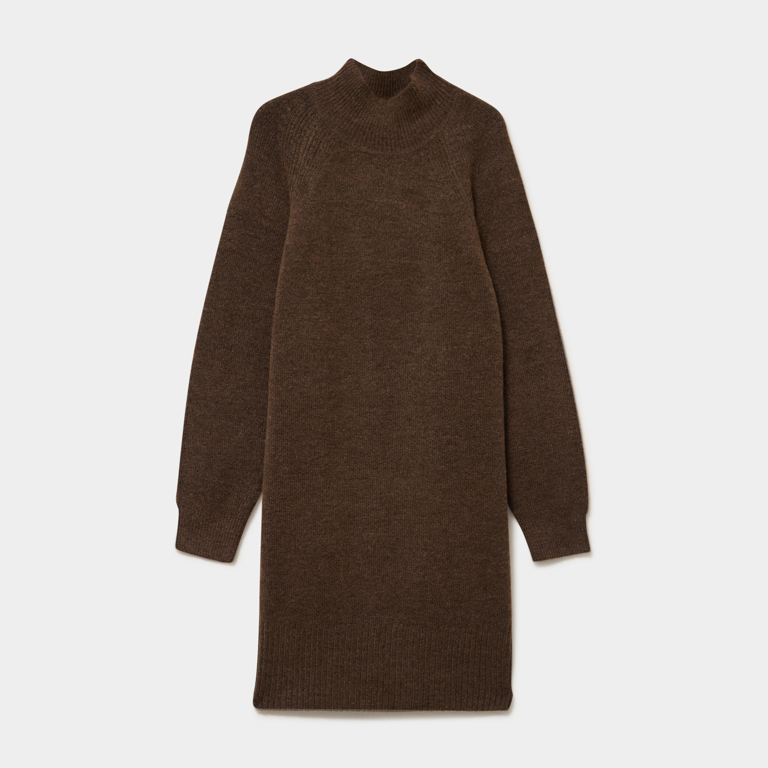 Robe pull col montant manches longues marron femme