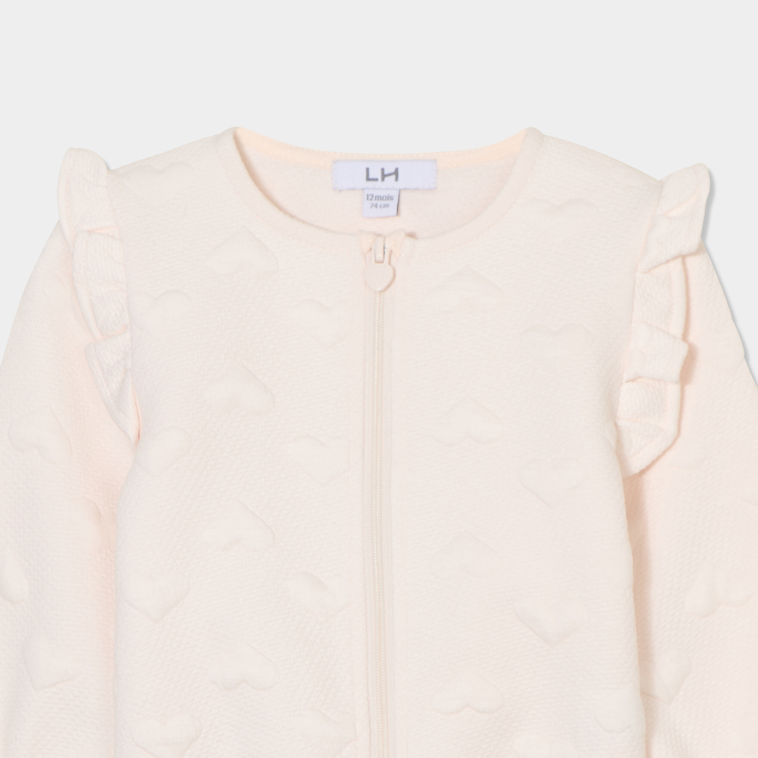 Gilet zipp&eacute; matelass&eacute; coeur &agrave; volants creme b&eacute;b&eacute; fille