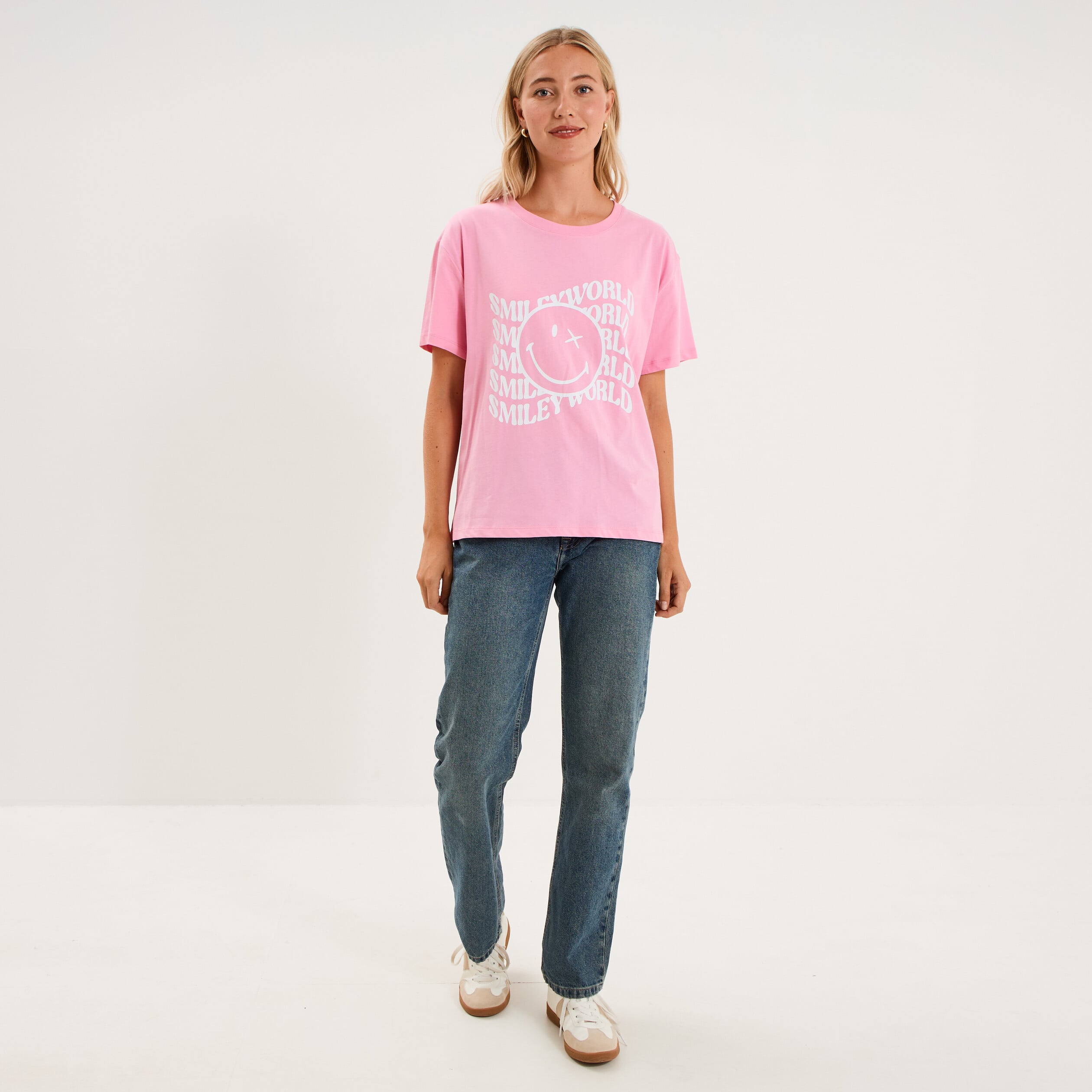 T-shirt manches courtes Smiley World rose pastel femme