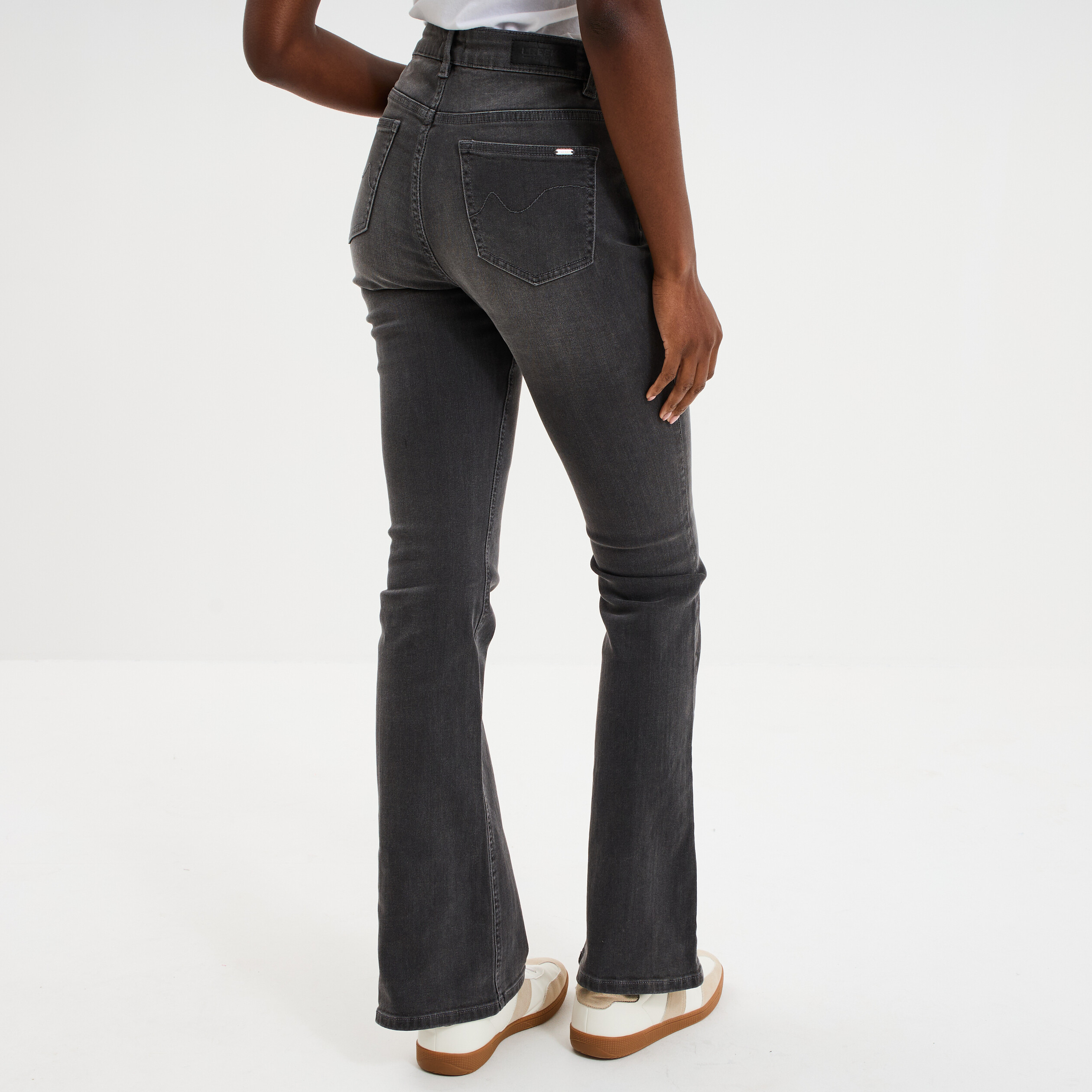 Jeans flare 5 poches denim gris femme